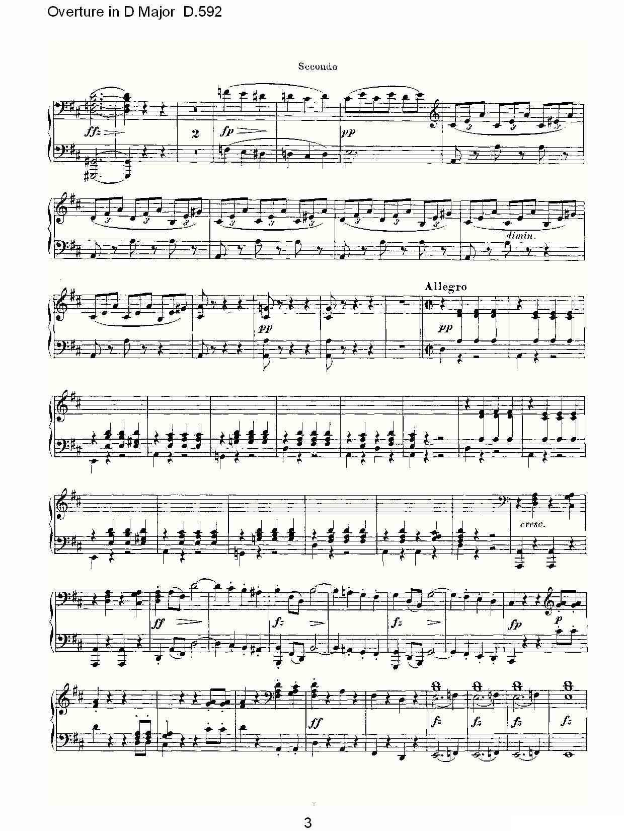 Overture in D Major D.592（Ｄ大调序曲 D.592）钢琴曲谱（图3）