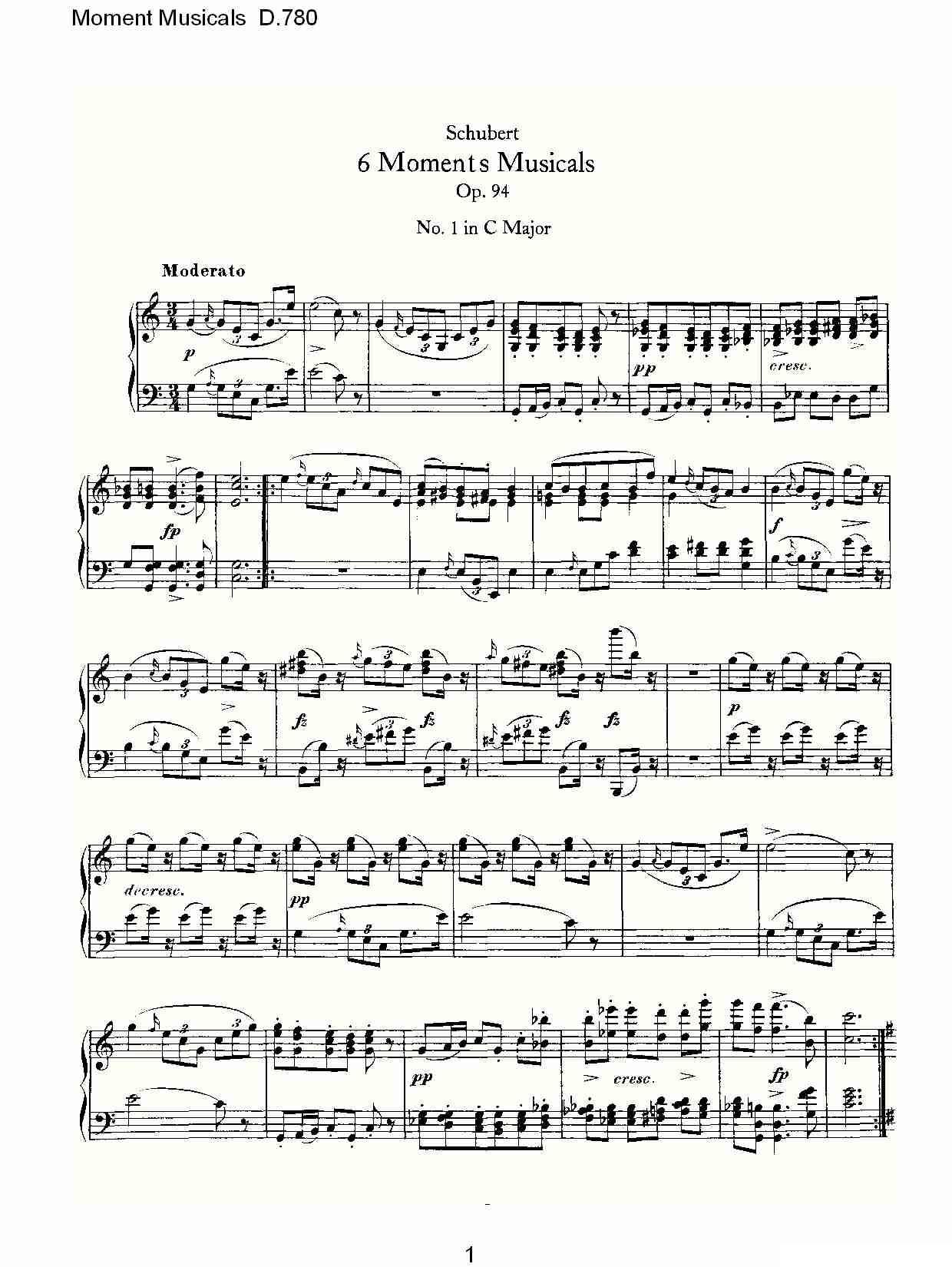 Moment Musicals D.780钢琴曲谱（图1）