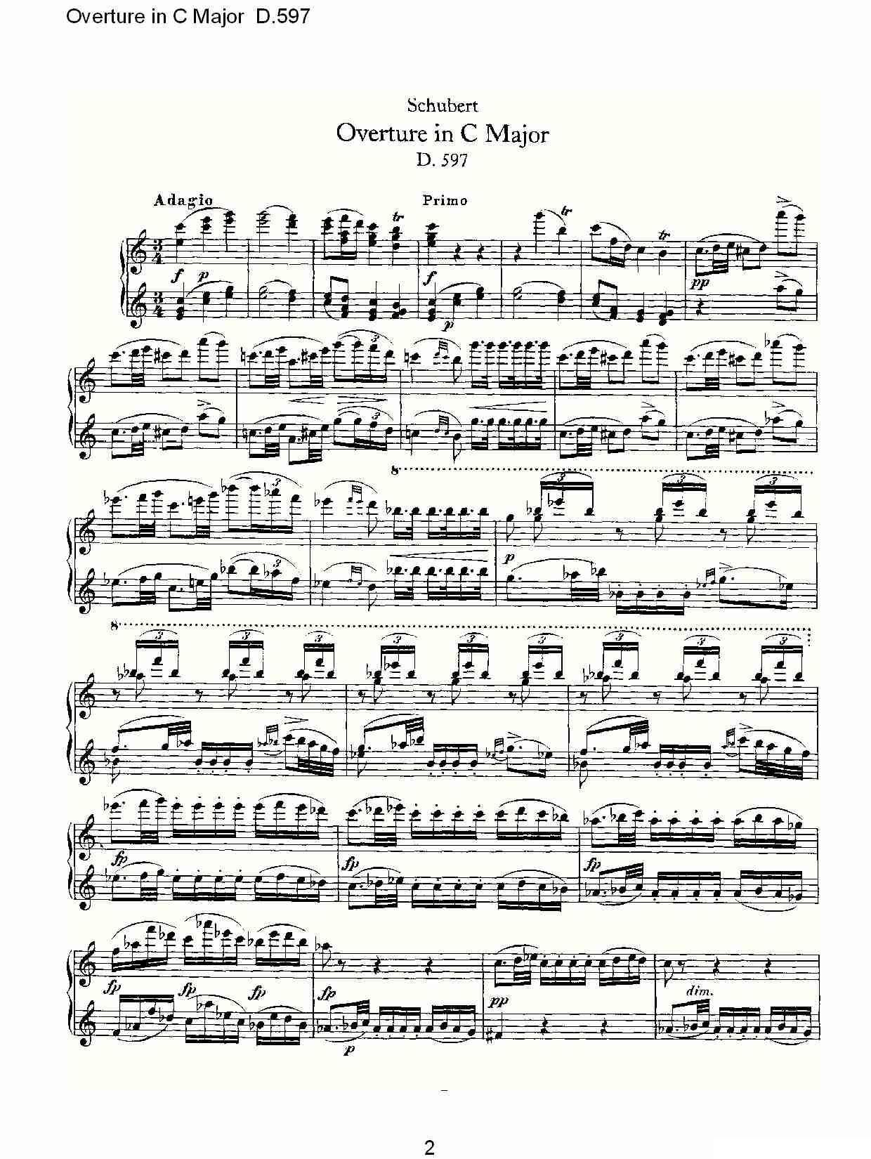 Overture in C Major D.597（Ｃ大调序曲 D.597）钢琴曲谱（图2）