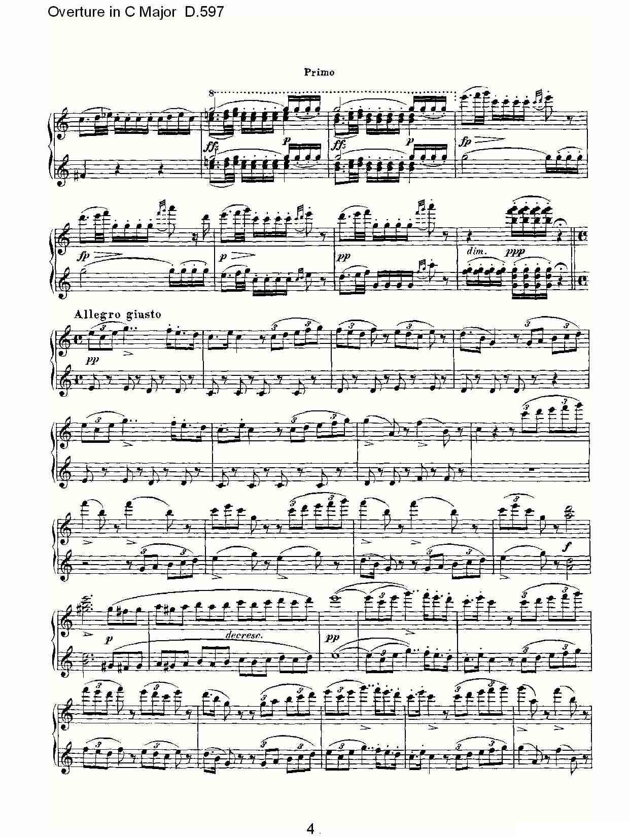 Overture in C Major D.597（Ｃ大调序曲 D.597）钢琴曲谱（图4）