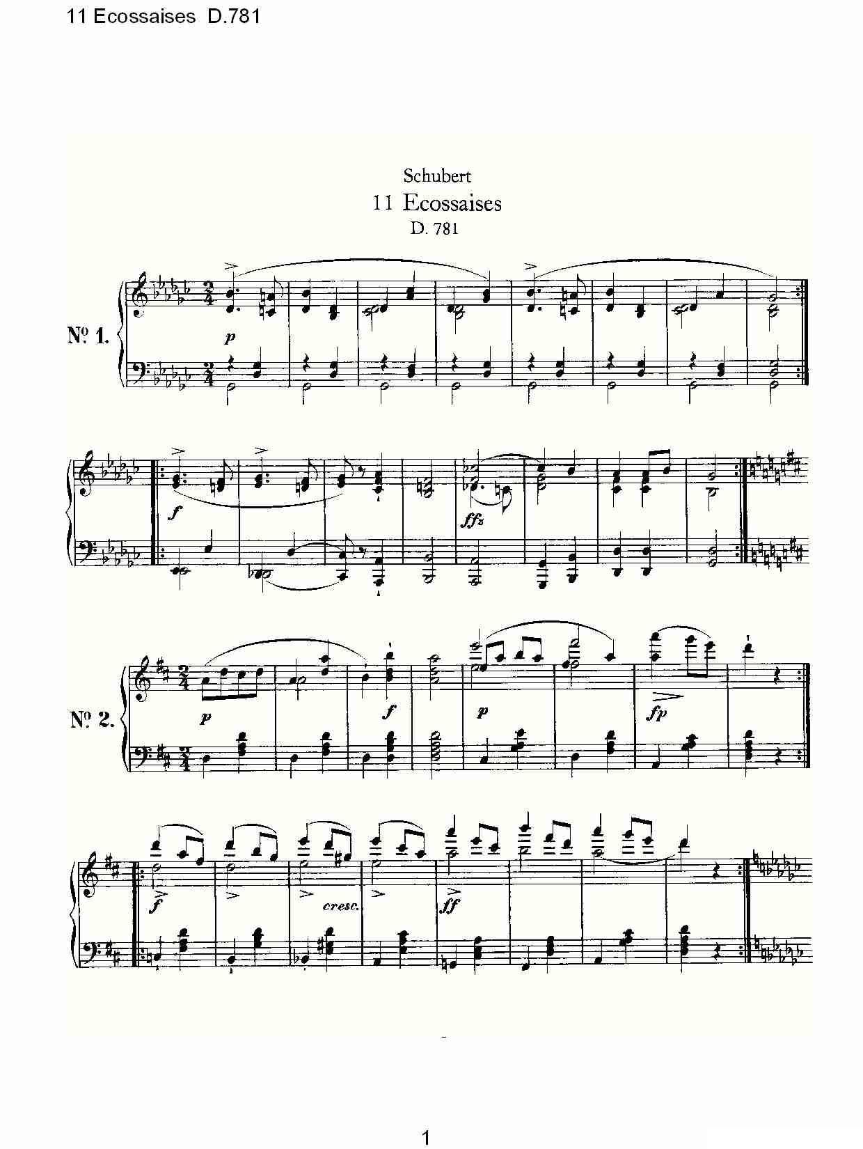 11 Ecossaises D.781钢琴曲谱（图1）