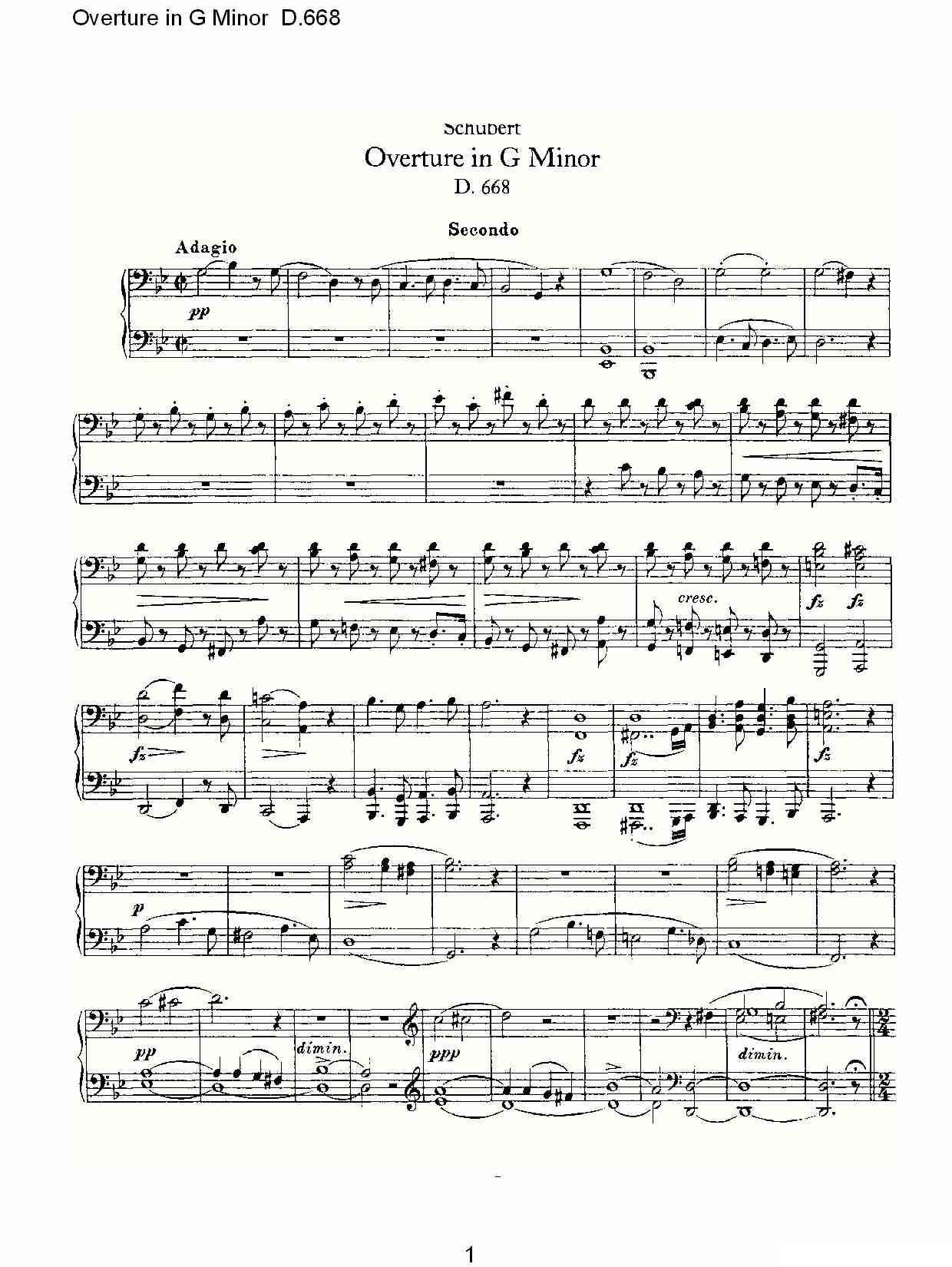 Overture in G Minor D.668（Ｇ小调序曲 D.668）钢琴曲谱（图1）