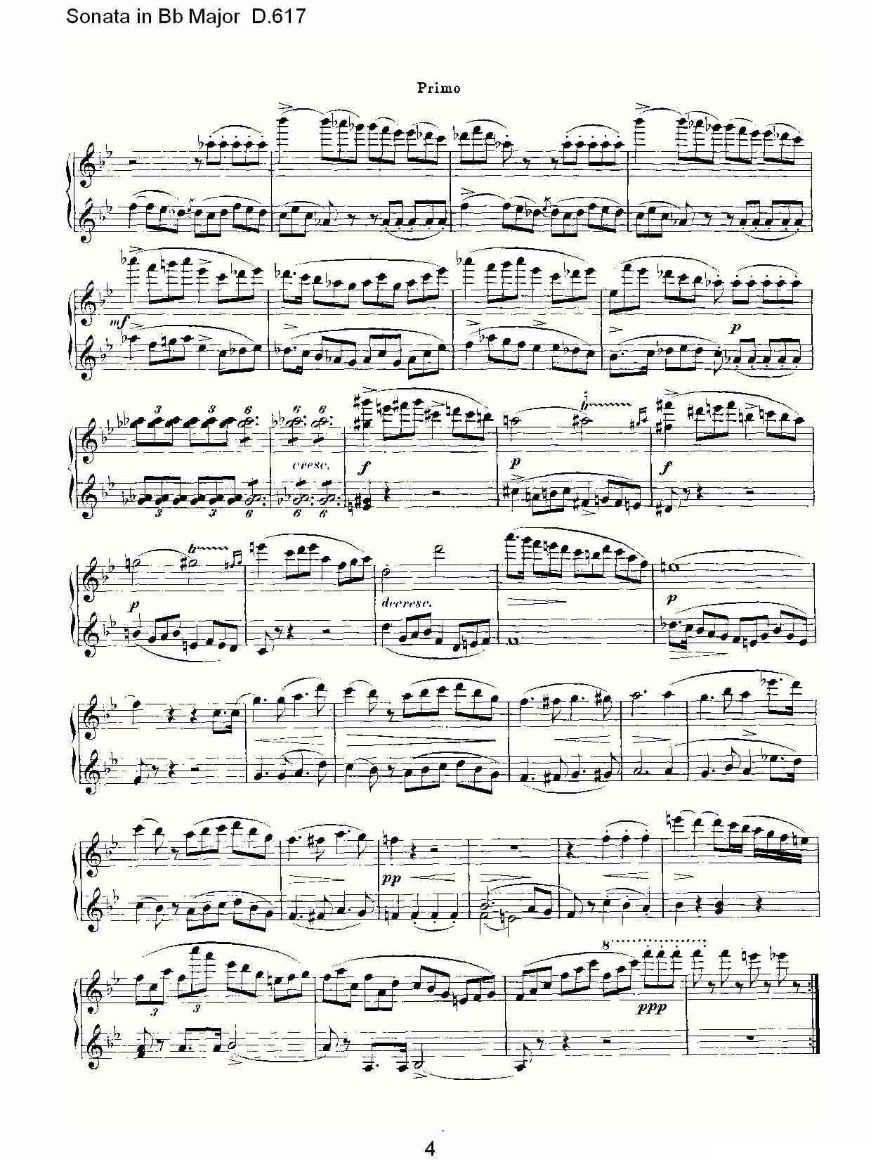 Sonata in Bb Major D.617（Bb大调奏鸣曲 D.617）钢琴曲谱（图4）