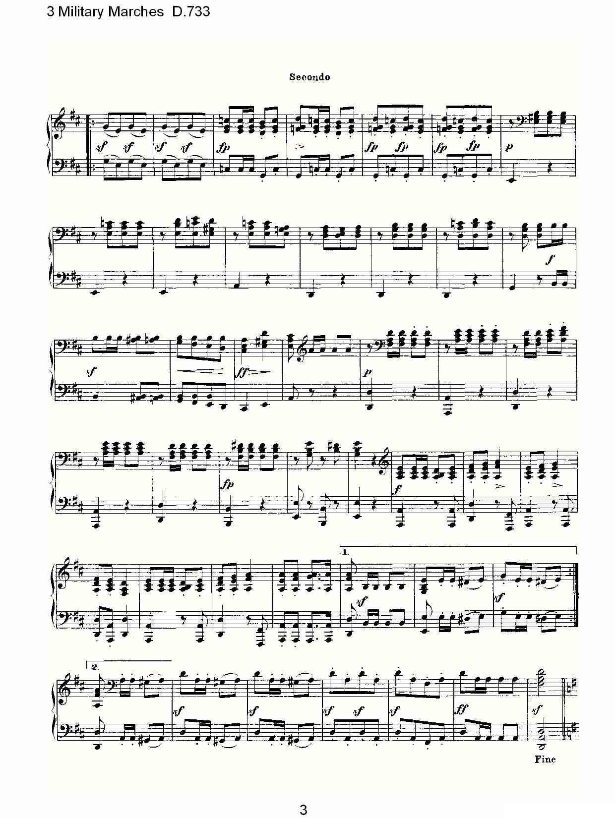 3 Military Marches D.733（3 士兵进行曲 D.733）钢琴曲谱（图3）