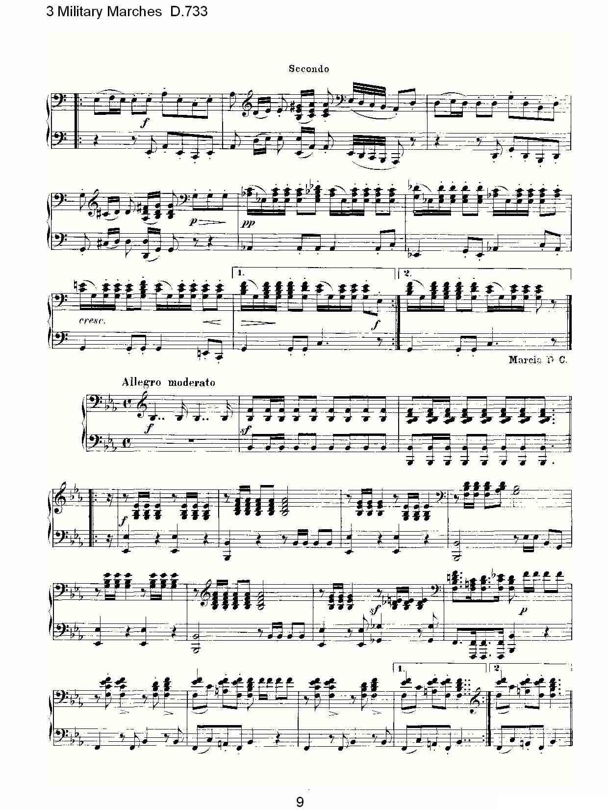 3 Military Marches D.733（3 士兵进行曲 D.733）钢琴曲谱（图9）