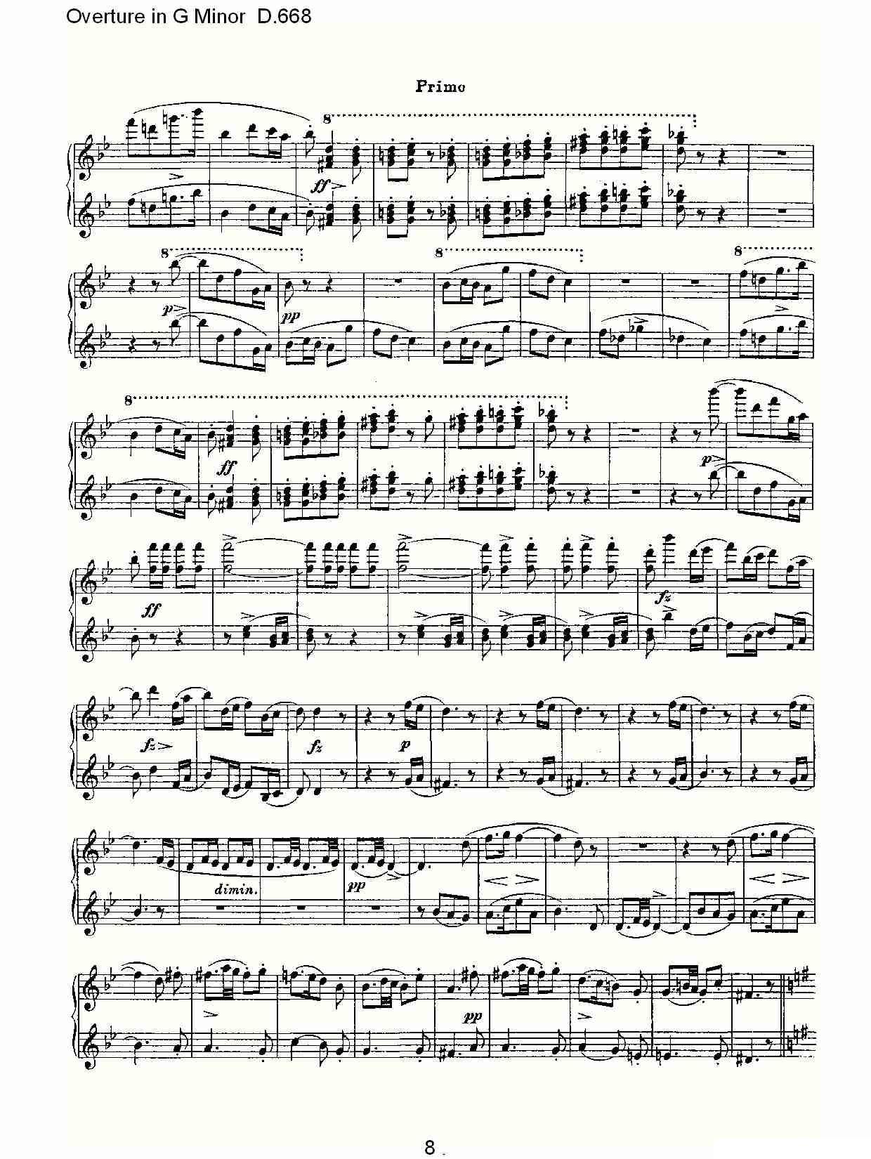 Overture in G Minor D.668（Ｇ小调序曲 D.668）钢琴曲谱（图8）