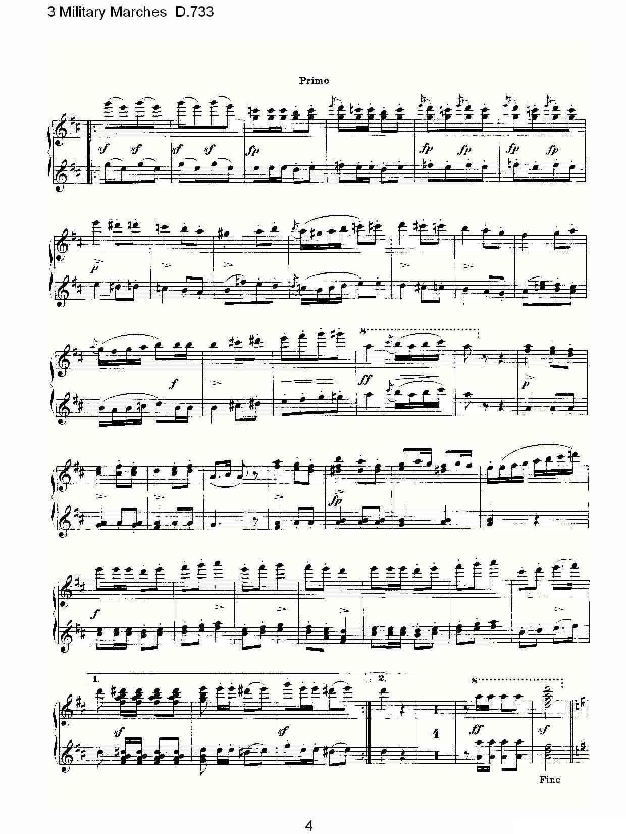 3 Military Marches D.733（3 士兵进行曲 D.733）钢琴曲谱（图4）
