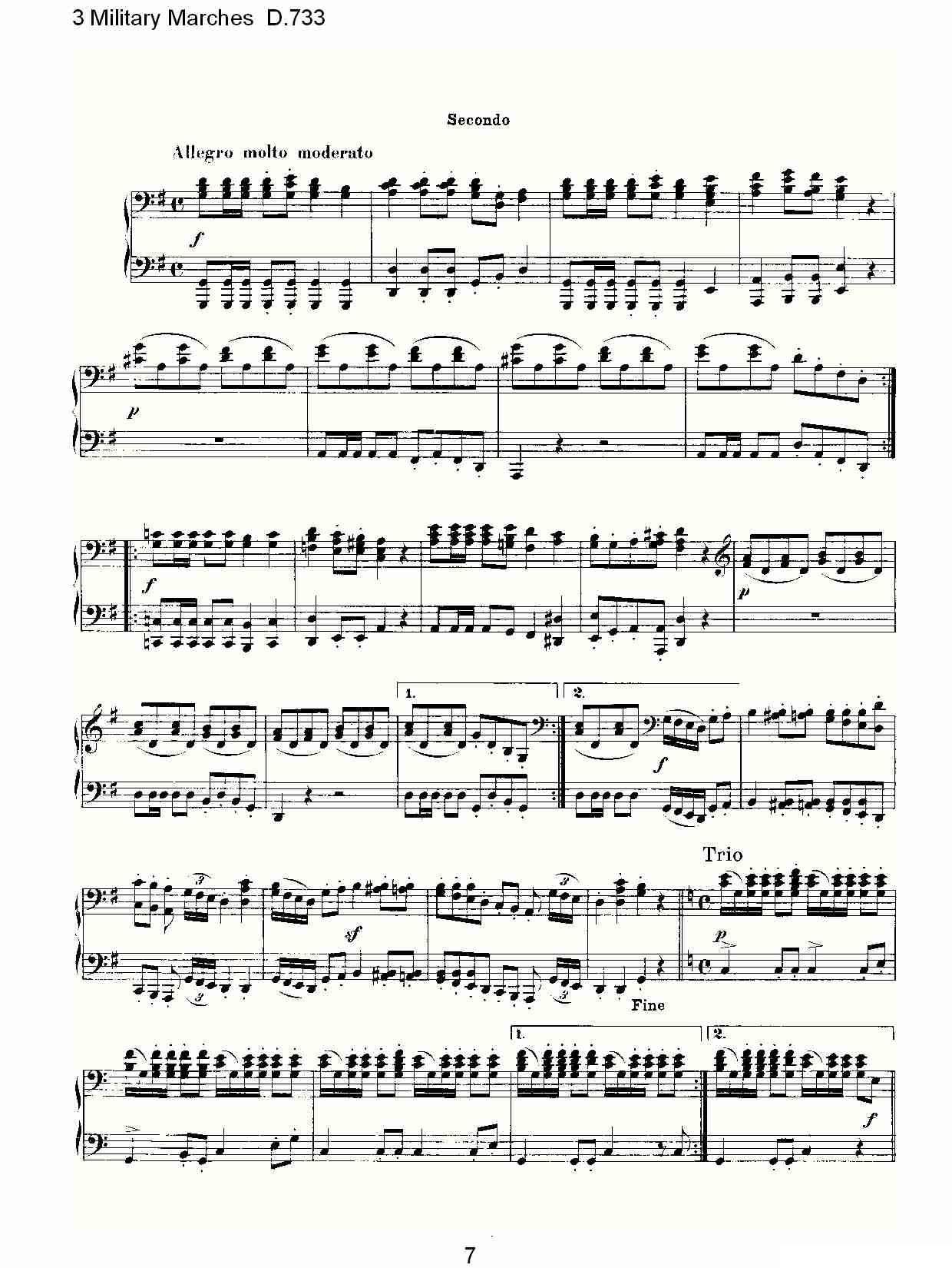 3 Military Marches D.733（3 士兵进行曲 D.733）钢琴曲谱（图7）