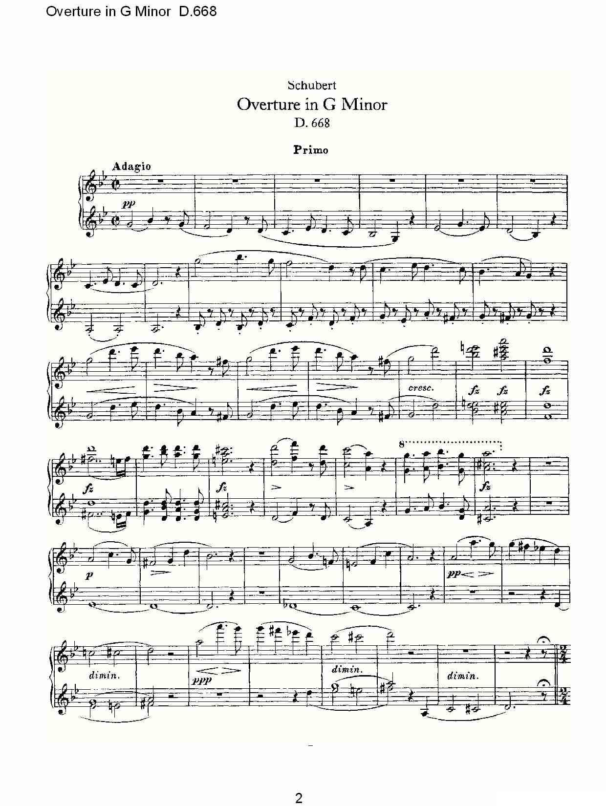 Overture in G Minor D.668（Ｇ小调序曲 D.668）钢琴曲谱（图2）