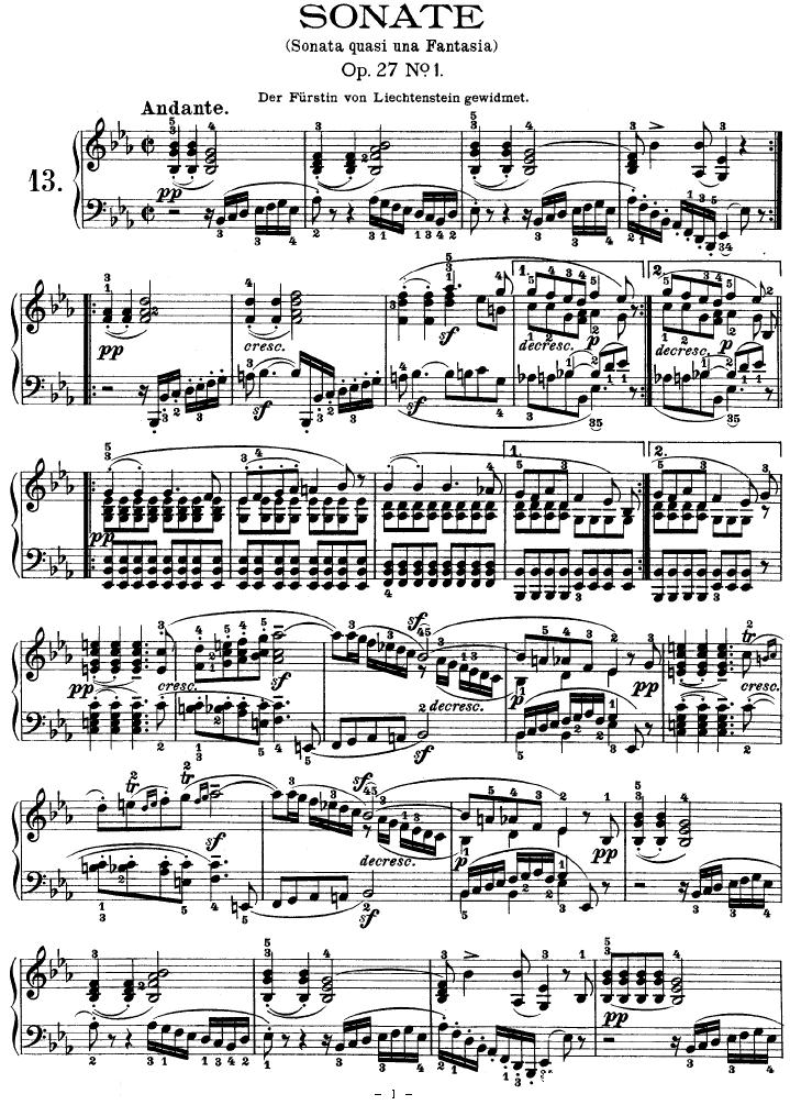 SONATE（第十三钢琴奏鸣曲-Op.27 No.1）钢琴曲谱（图1）