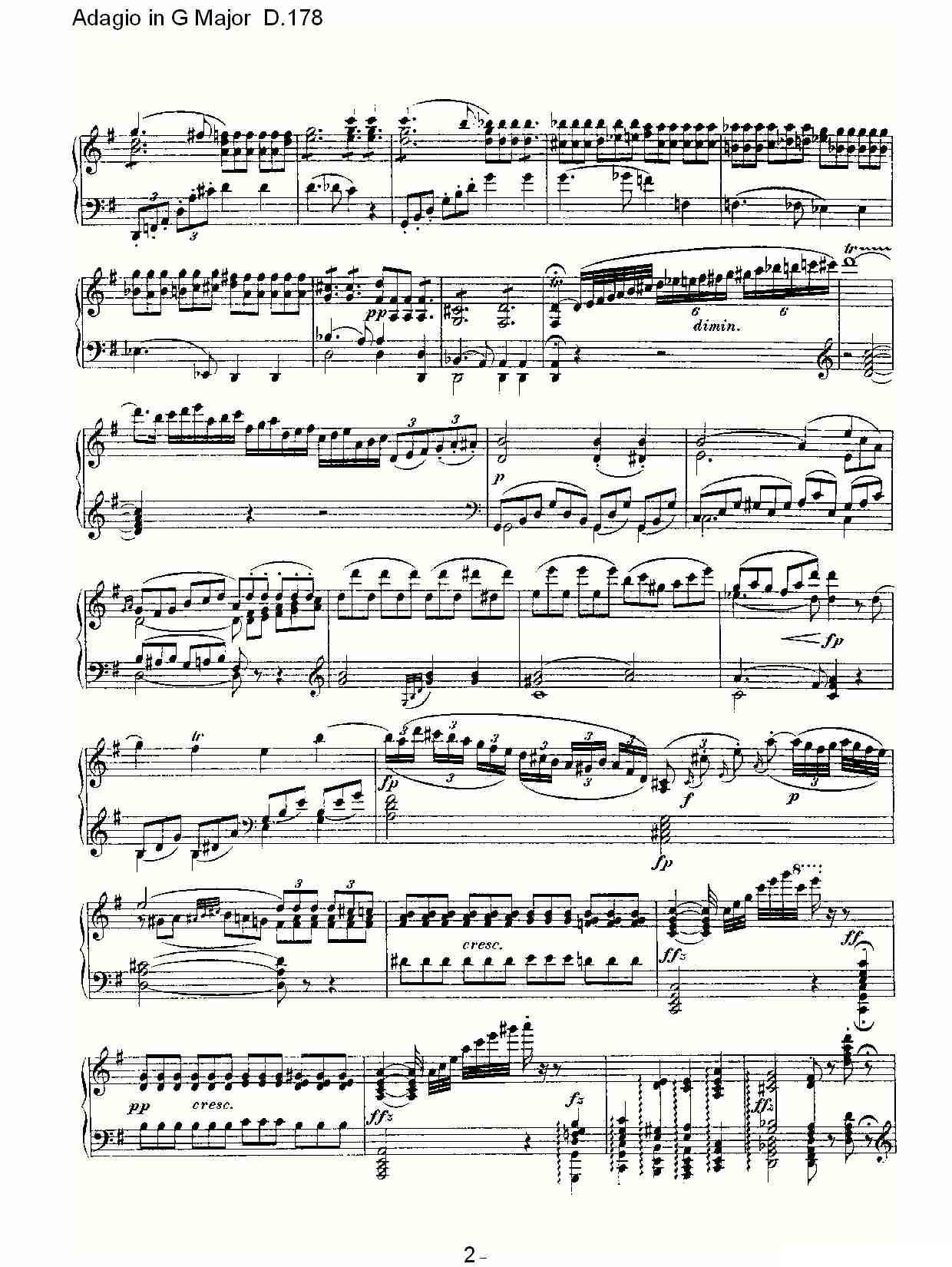 Adagio in G Major D.178O（G大调柔板D.178）钢琴曲谱（图2）