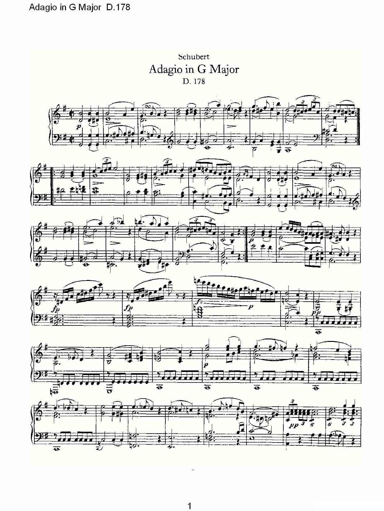 Adagio in G Major D.178O（G大调柔板D.178）钢琴曲谱（图1）
