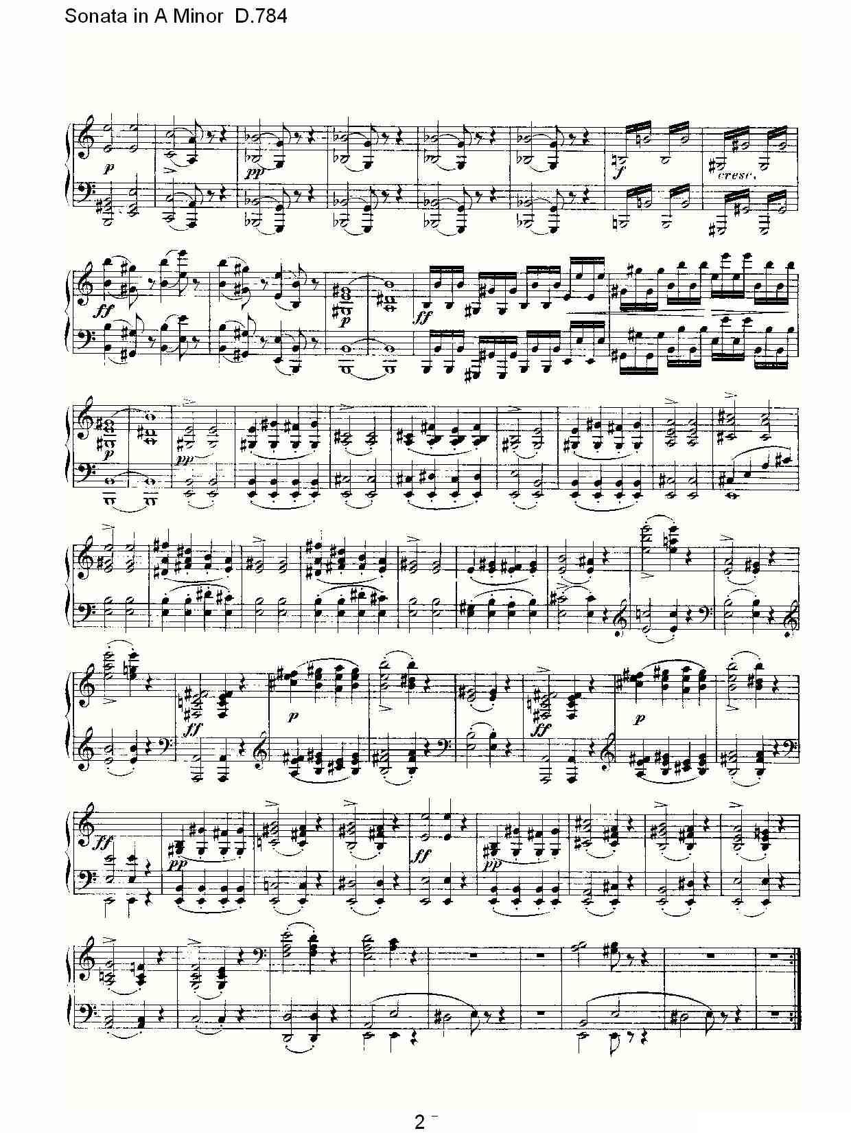 Sonata in A Minor D.784（A小调奏鸣曲D.784）钢琴曲谱（图2）