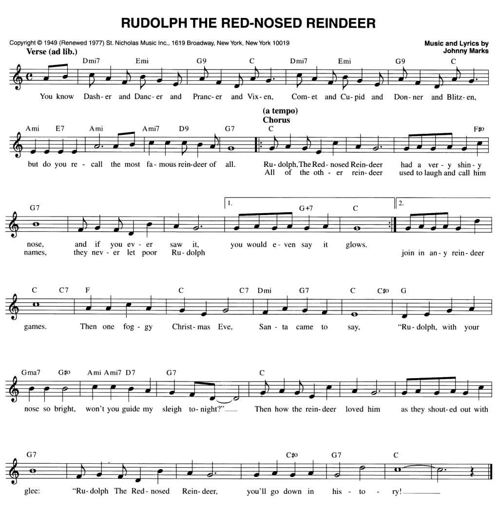RUDOLPH THE RED-NOSED REINDEER（五线谱）钢琴曲谱（图1）