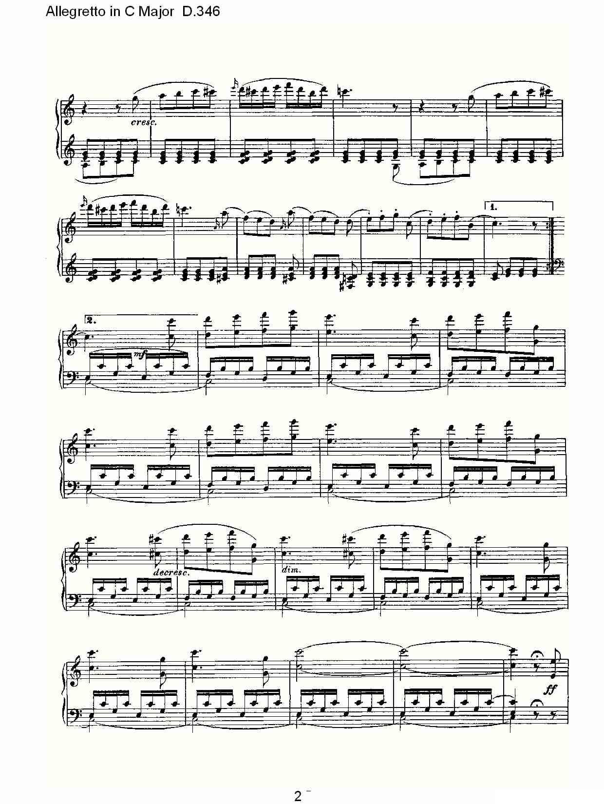 Allegretto in C Major D.346（C大调快板D.346）钢琴曲谱（图2）