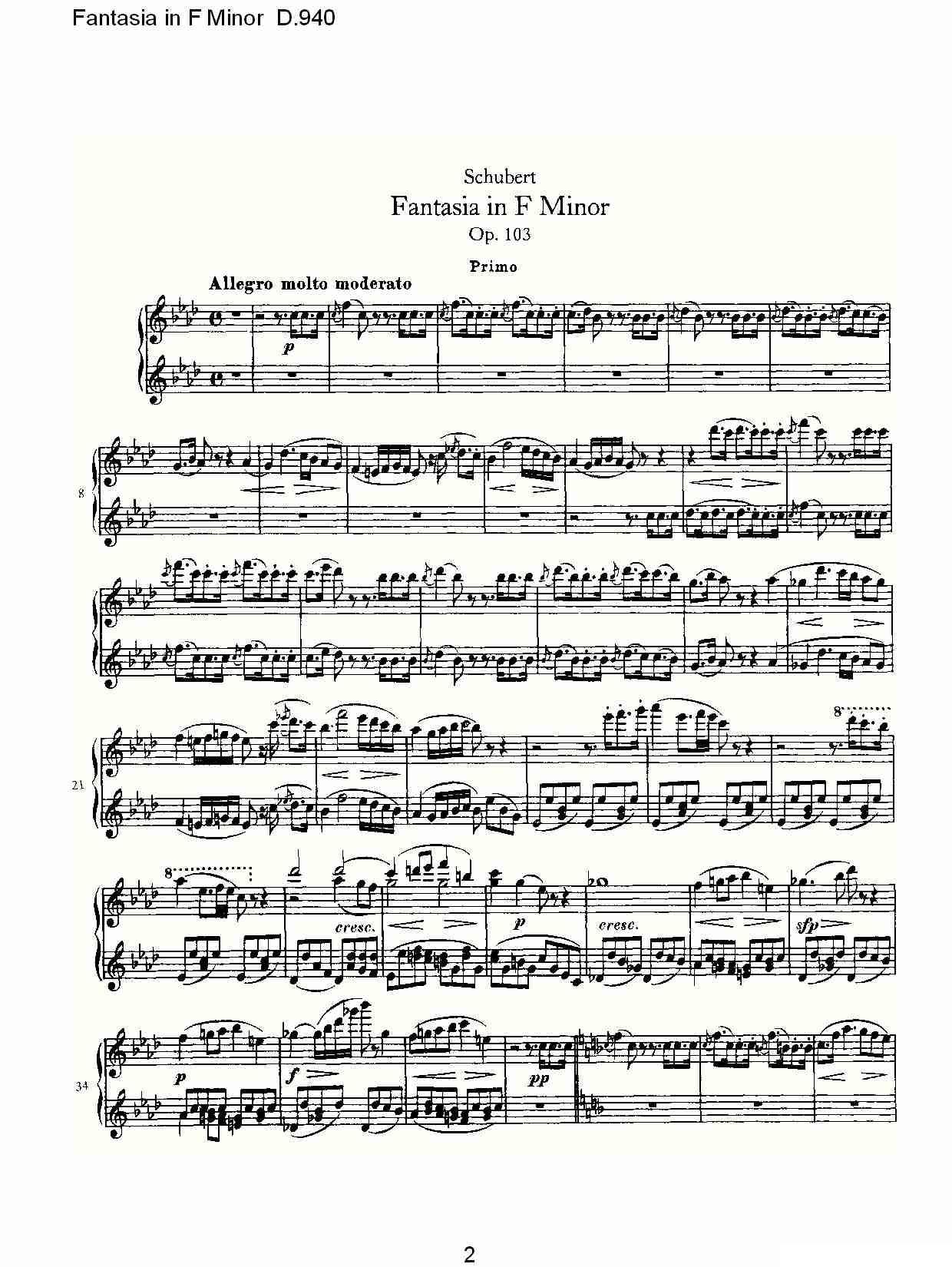 Fantasia in F Minor D.940（F小调幻想曲D.940）钢琴曲谱（图2）