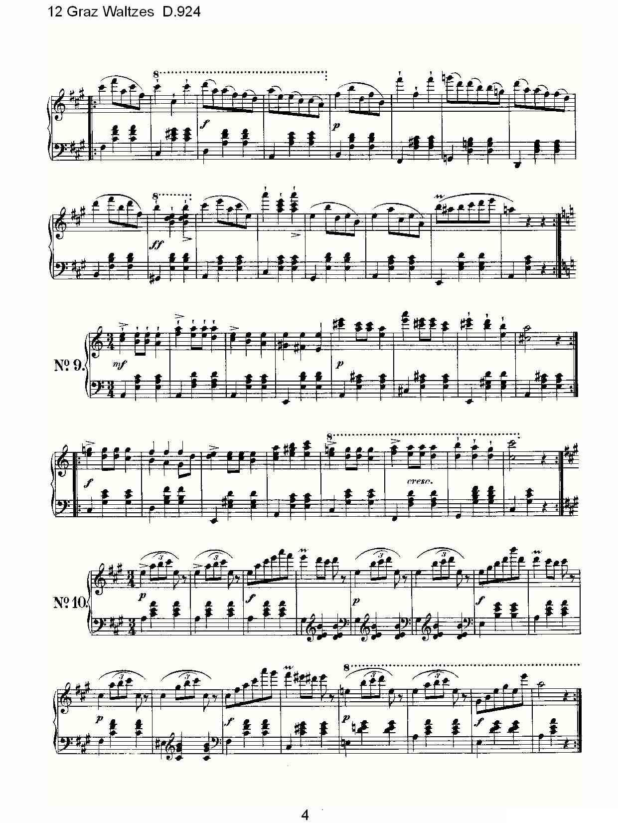 12 Graz Waltzes D.924（12格拉茨快步舞 D.924）钢琴曲谱（图4）