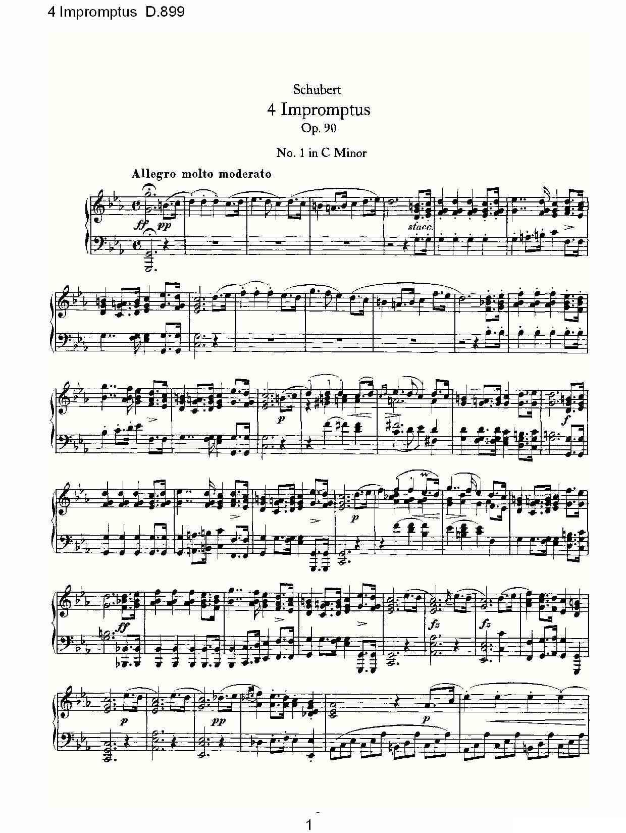 4 Impromptus D.899（4人即兴演奏 D.899）钢琴曲谱（图1）