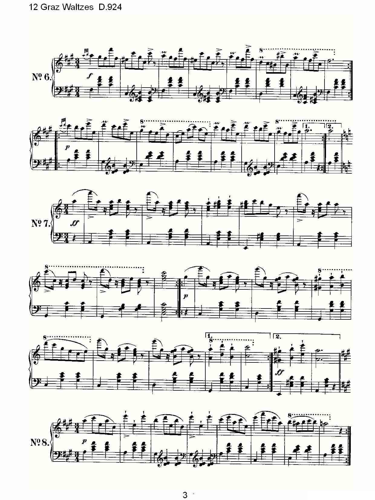 12 Graz Waltzes D.924（12格拉茨快步舞 D.924）钢琴曲谱（图3）