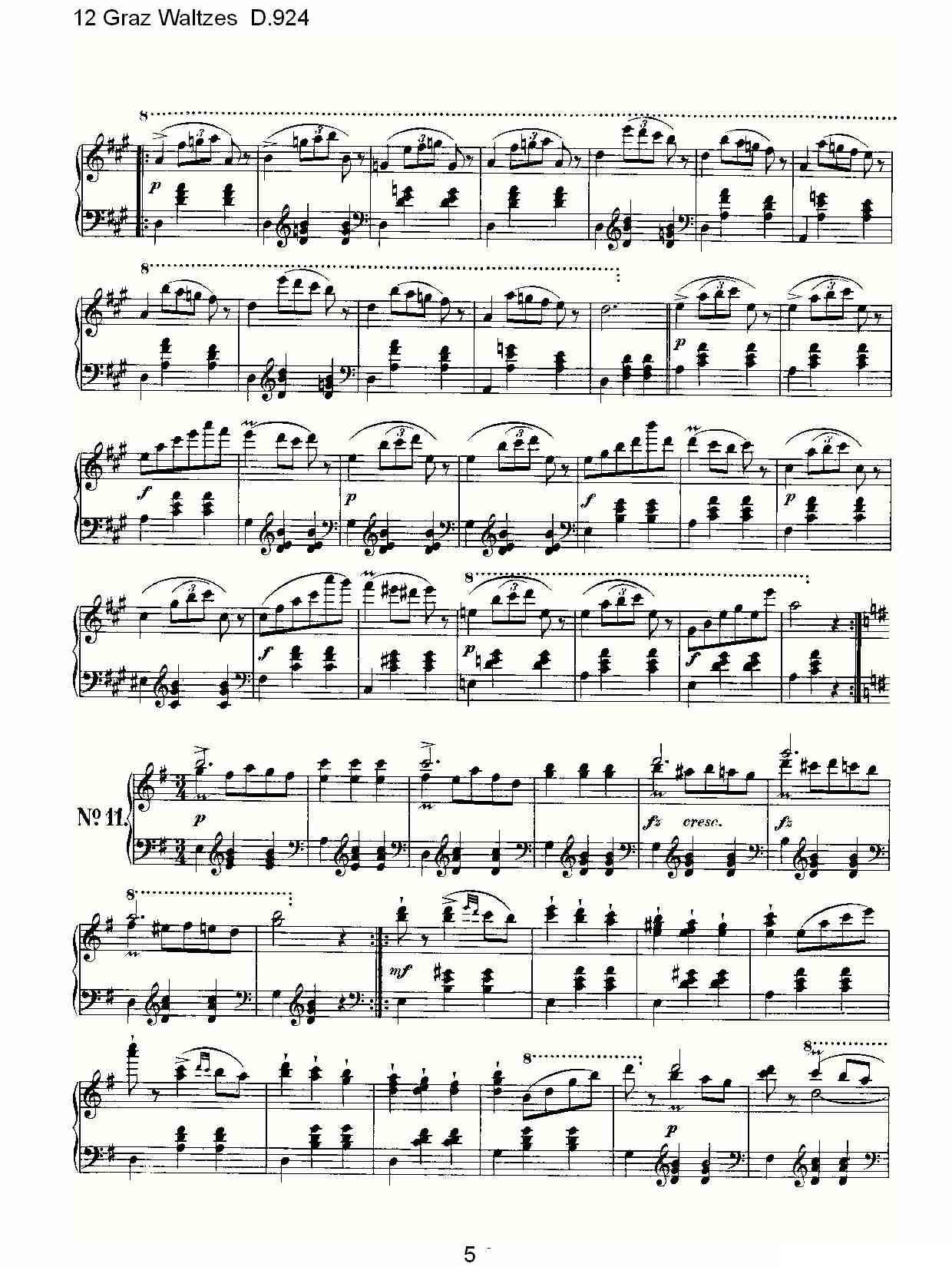 12 Graz Waltzes D.924（12格拉茨快步舞 D.924）钢琴曲谱（图5）