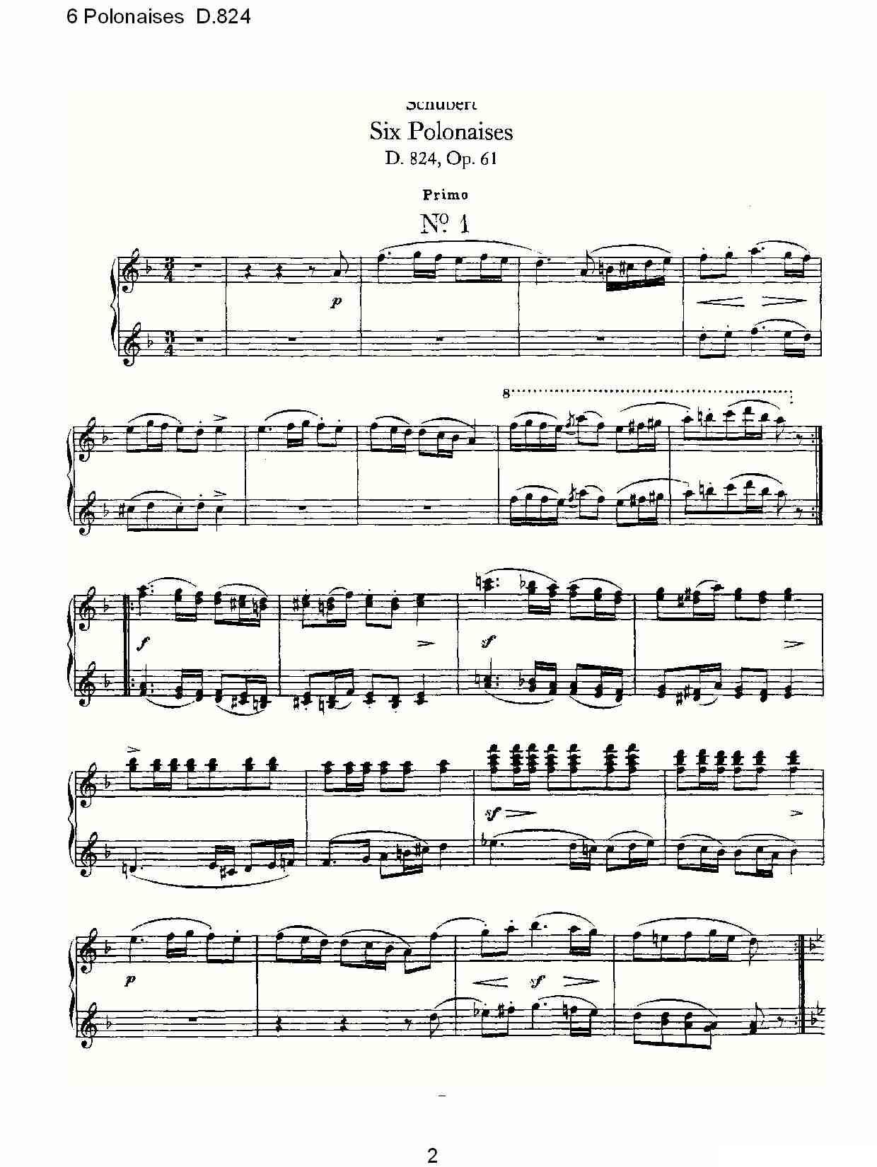6 Polonaises D.824（6波罗乃兹舞曲 D.824）钢琴曲谱（图2）