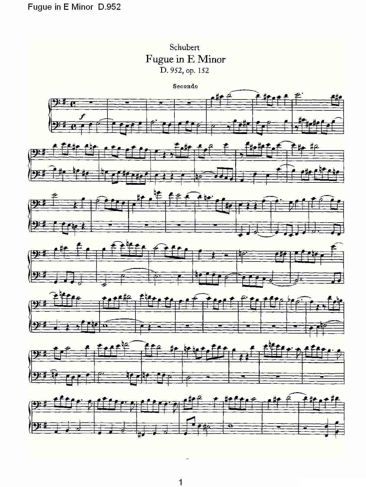 Fugue in E Minor D.952（E小调赋格曲 D.952）钢琴曲谱（图1）