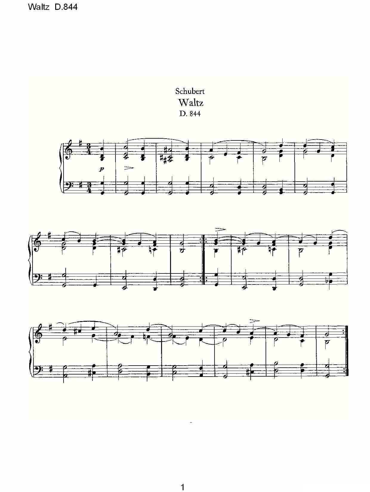 Waltz D.84（华尔兹舞曲 D.844）钢琴曲谱（图1）