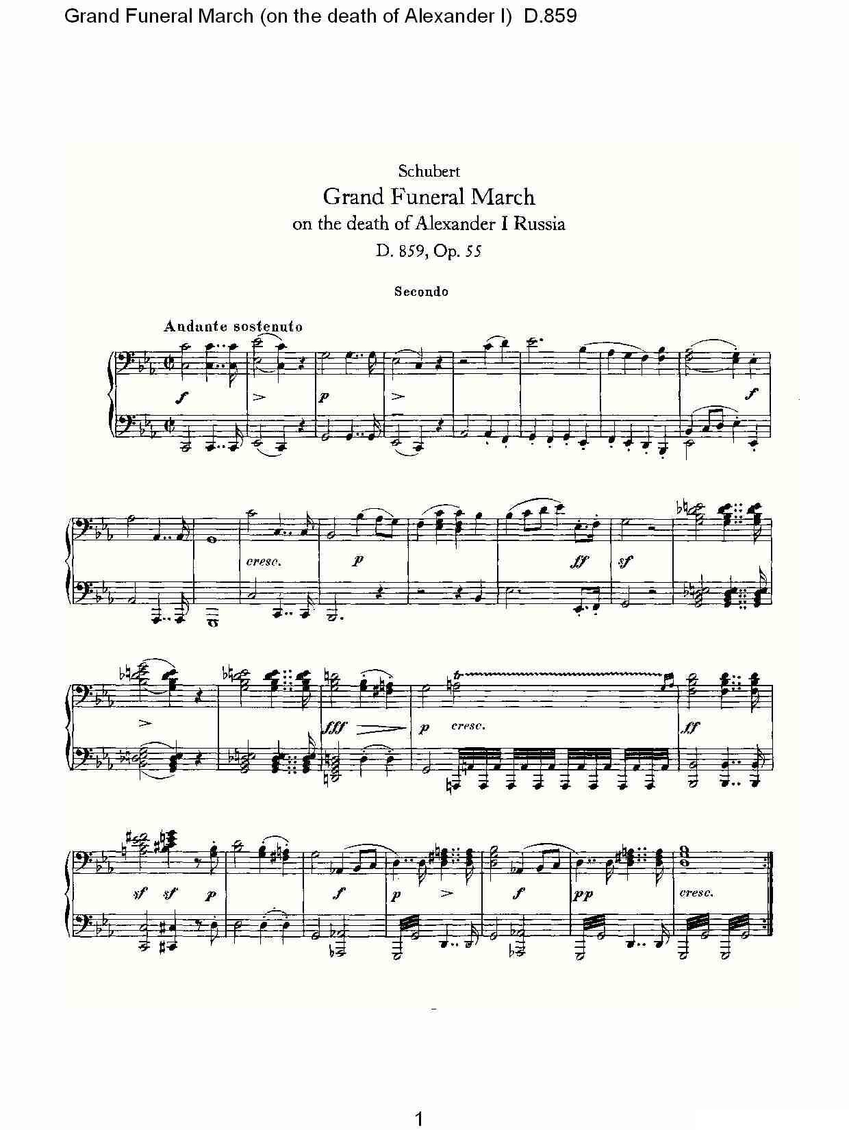 豪华葬礼进行曲（为亚历山大一世的逝世而作)D.85）钢琴曲谱（图1）
