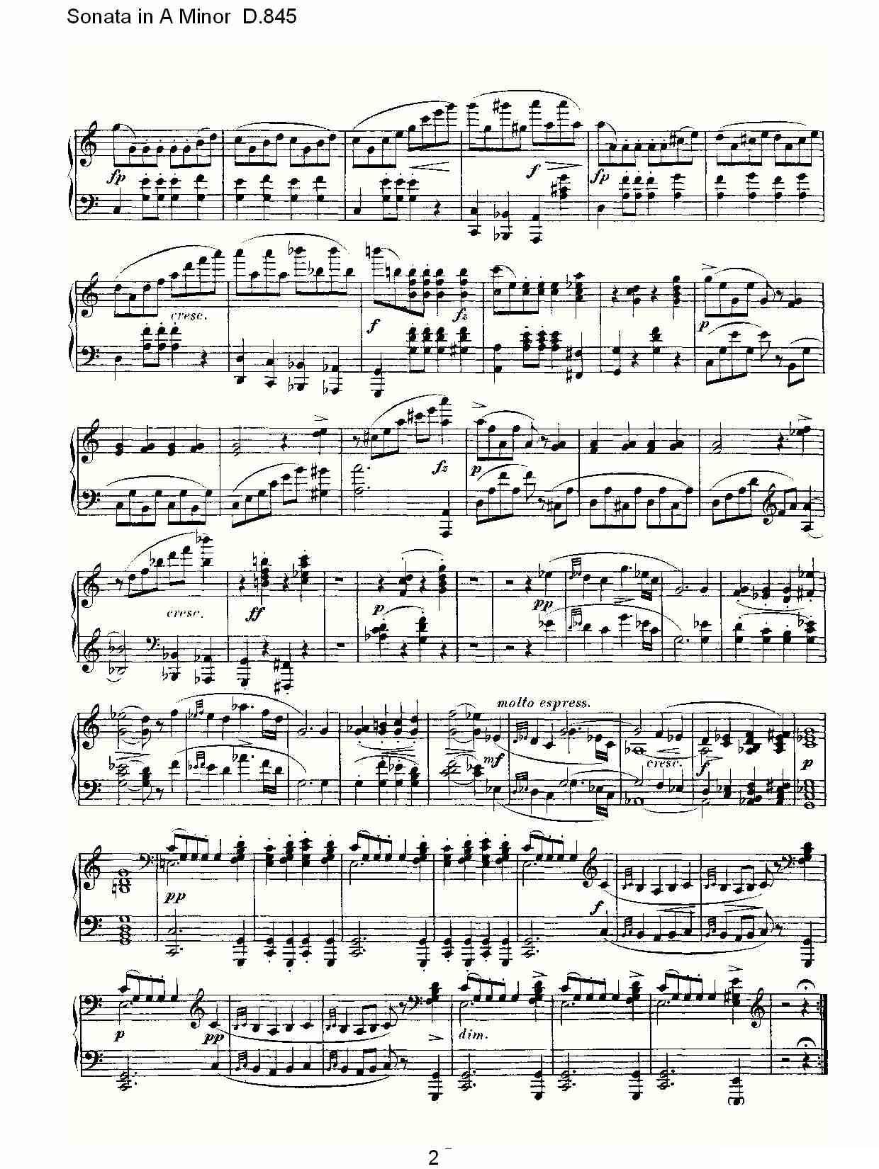 Sonata in A Minor D.845（A小调奏鸣曲 D.845）钢琴曲谱（图2）