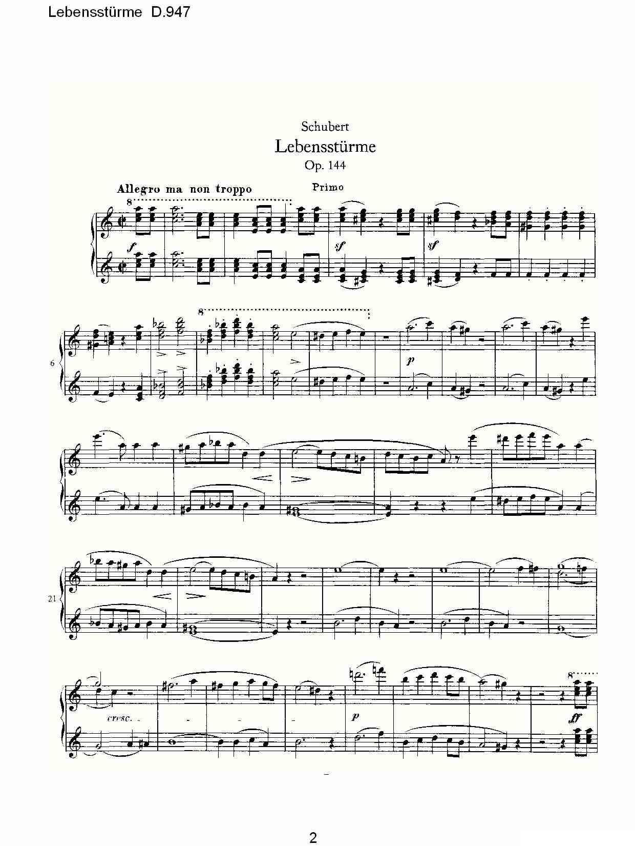 Lebensstürme D.947钢琴曲谱（图2）