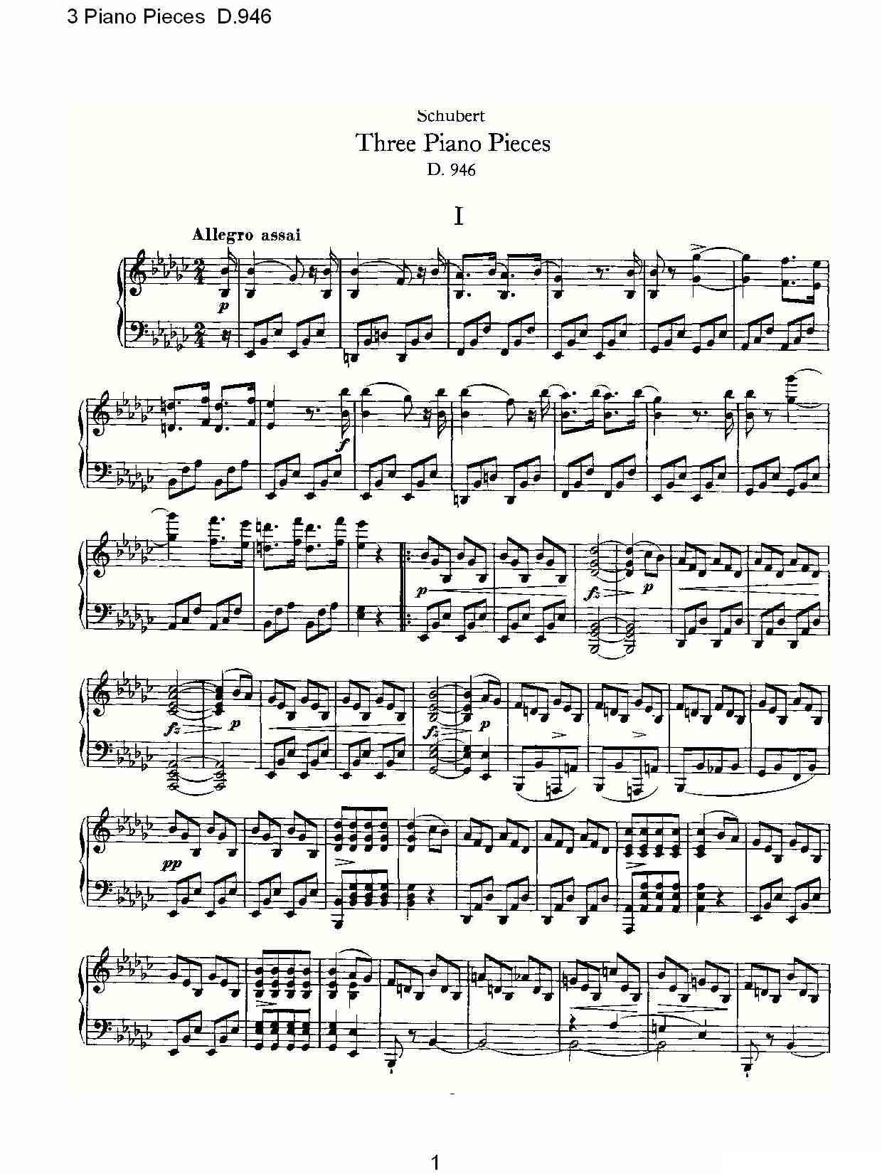 3 Piano Pieces D.946（钢琴三联奏D.946）钢琴曲谱（图1）