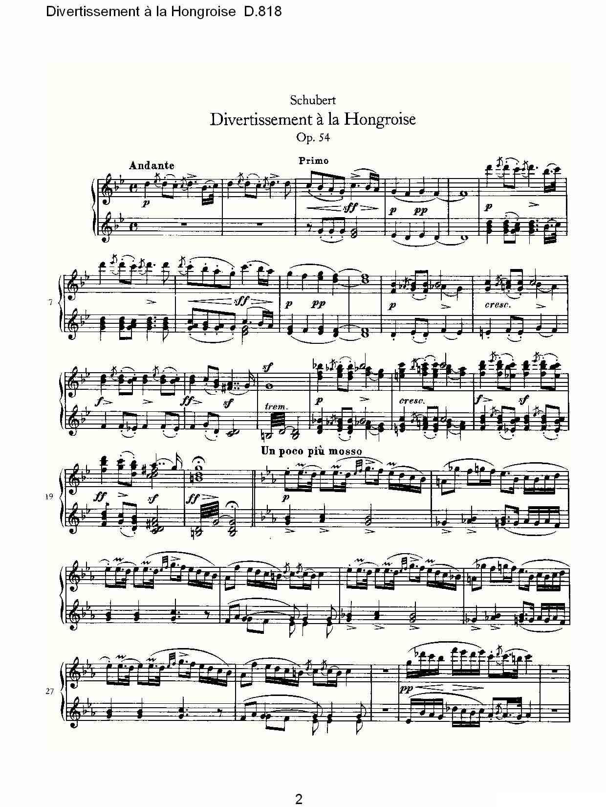 Divertissement à la Hongroise D.818钢琴曲谱（图2）