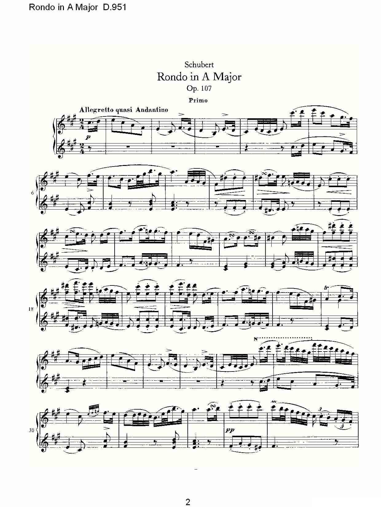 Rondo in A Major D.951（Ａ大调回旋曲D.951）钢琴曲谱（图2）