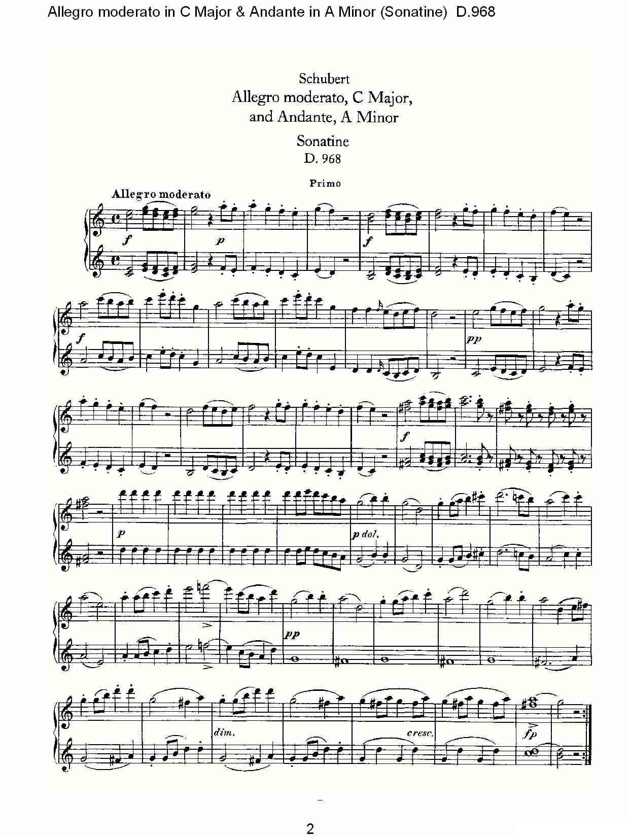 C大调快速的中板与A小调行板（小奏鸣曲)D.96）钢琴曲谱（图2）