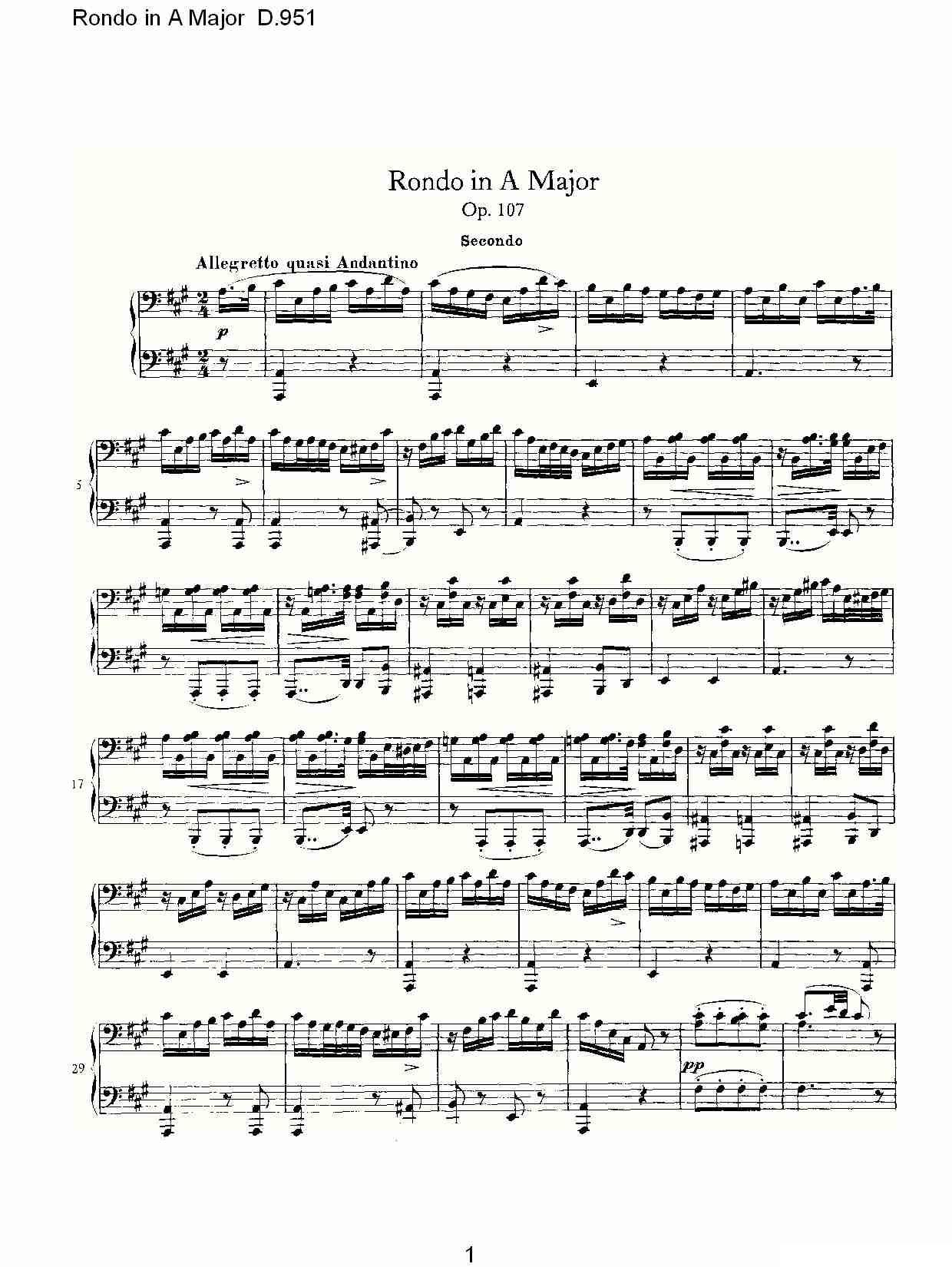 Rondo in A Major D.951（Ａ大调回旋曲D.951）钢琴曲谱（图1）