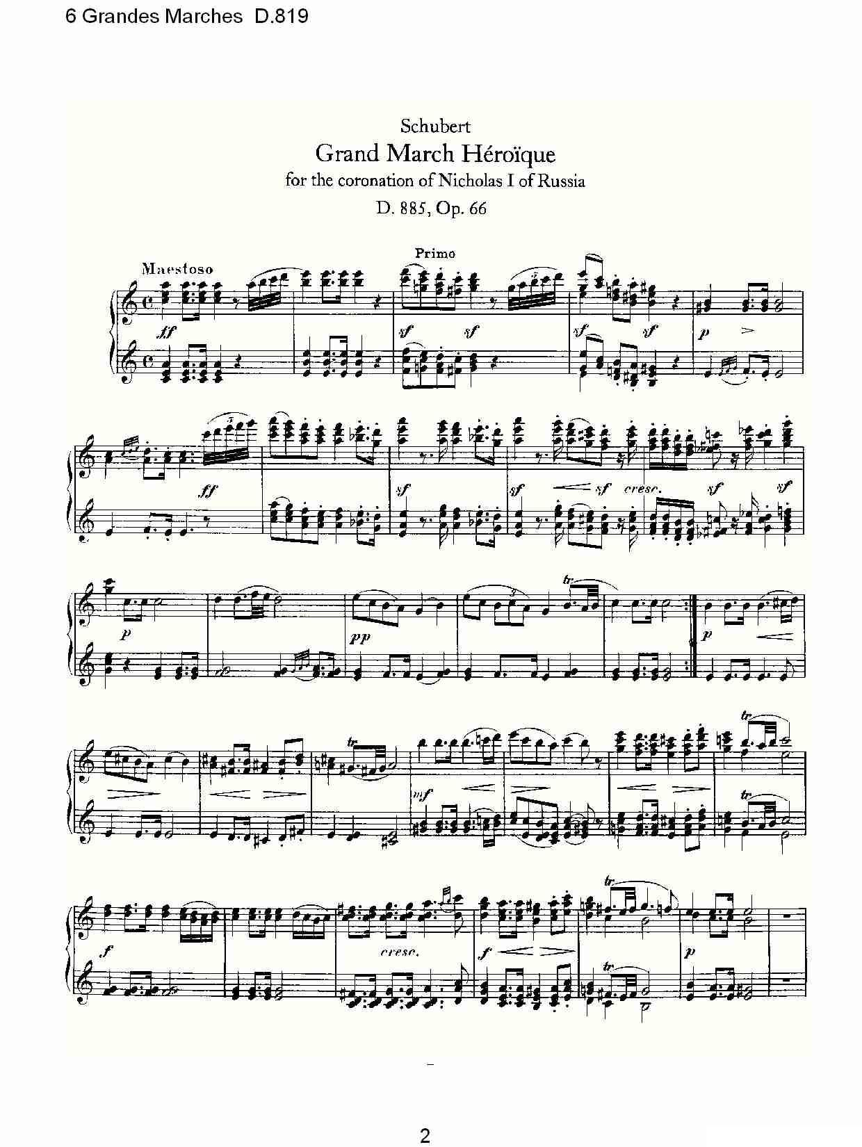 6 Grandes Marches D.819（6 贵族进行曲 D.819）钢琴曲谱（图2）