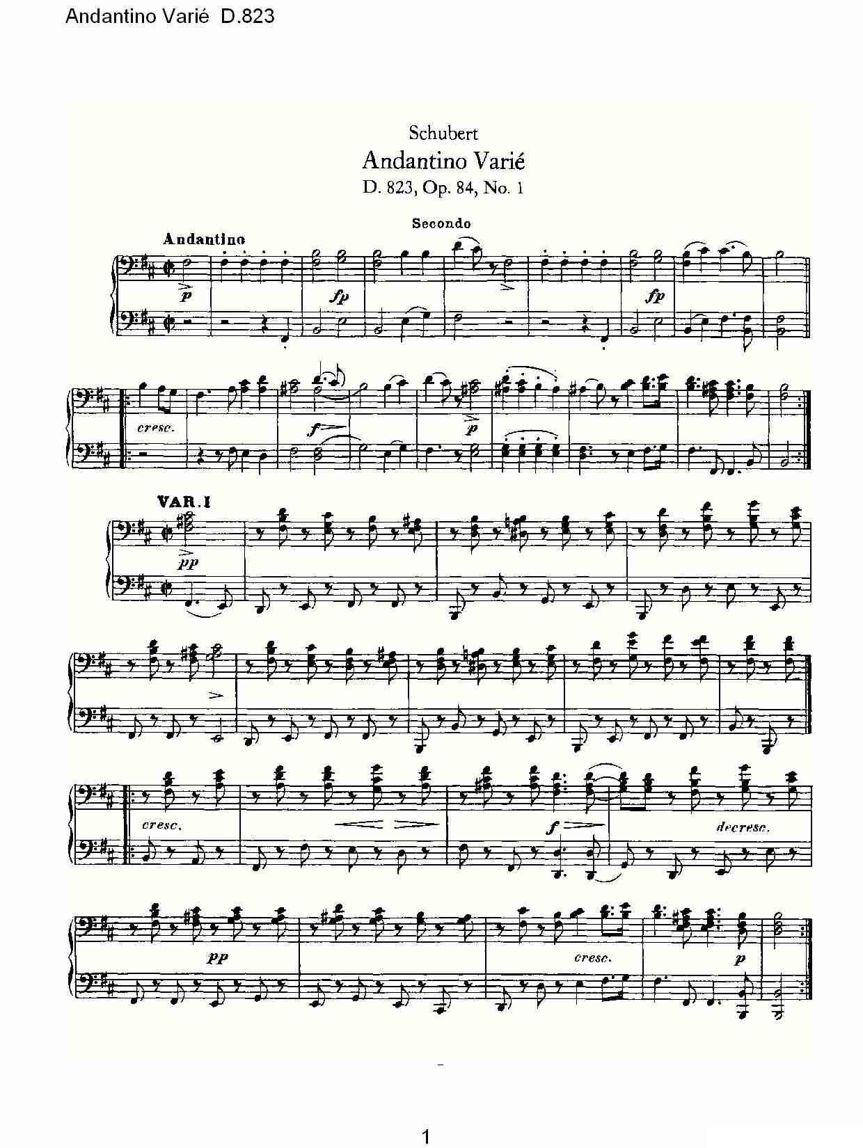 Andantino Varié D.823（小行板杂集 D.823）钢琴曲谱（图1）