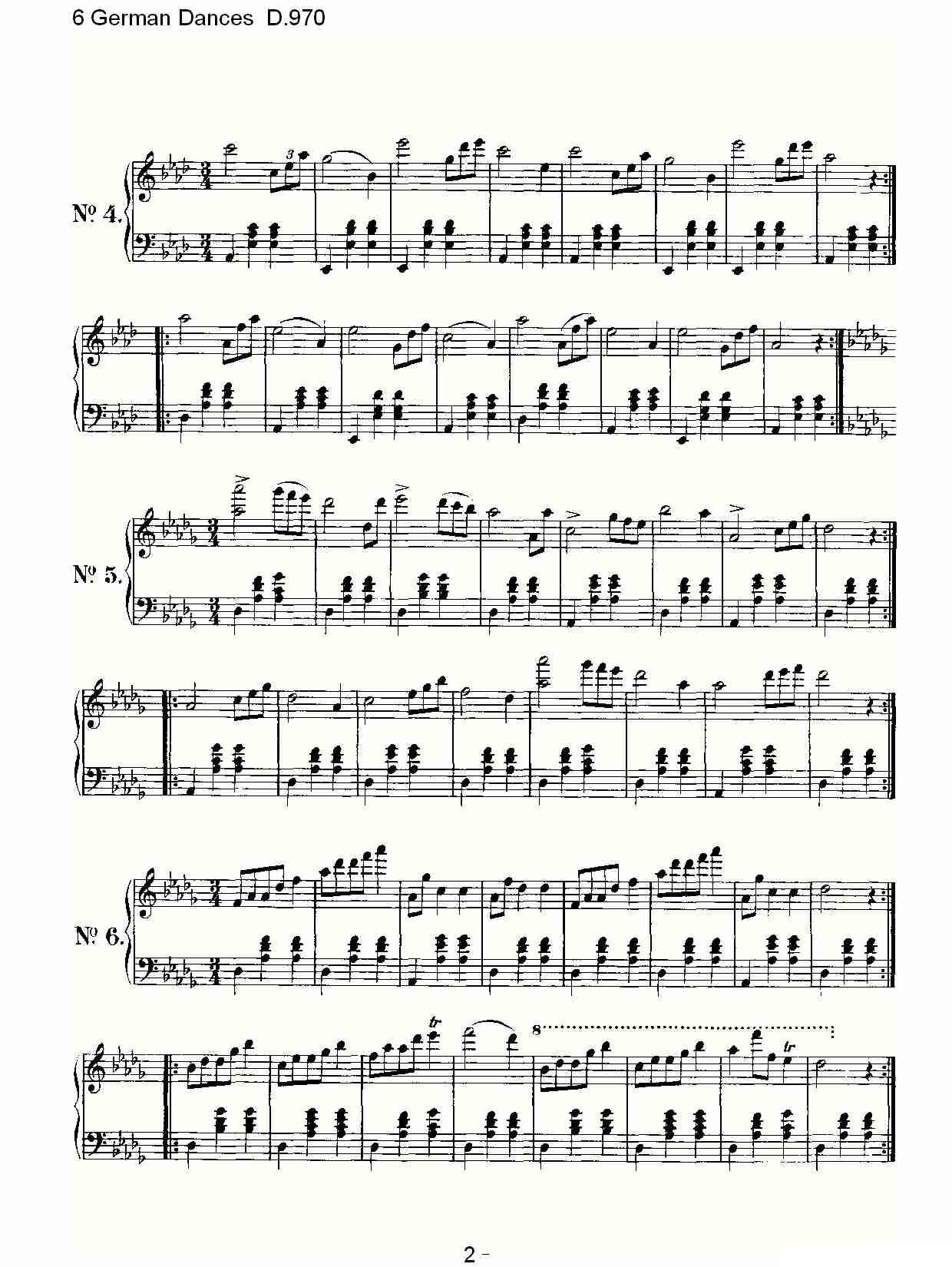 6 German Dances D.970（6德国舞曲 D.970）钢琴曲谱（图2）