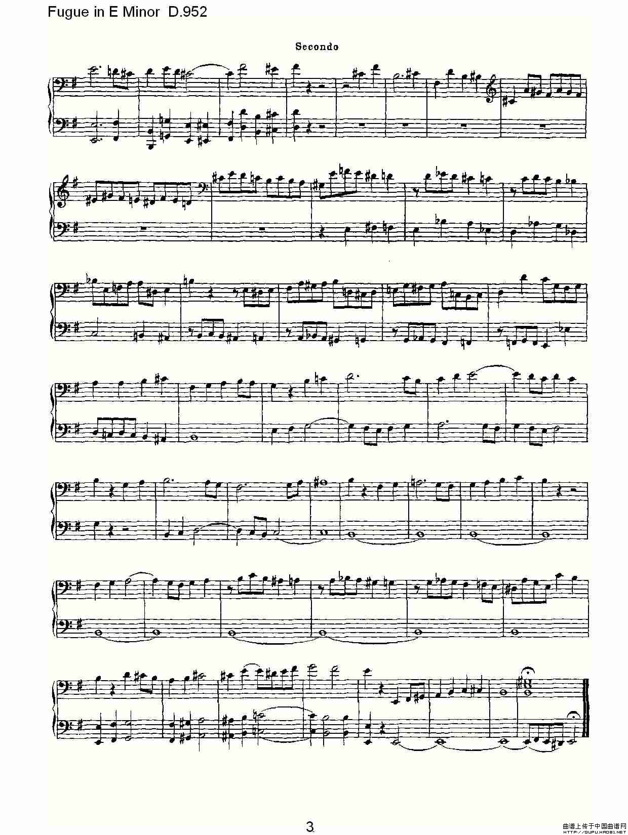 Fugue in E Minor D.952（E小调赋格曲 D.952）钢琴曲谱（图2）