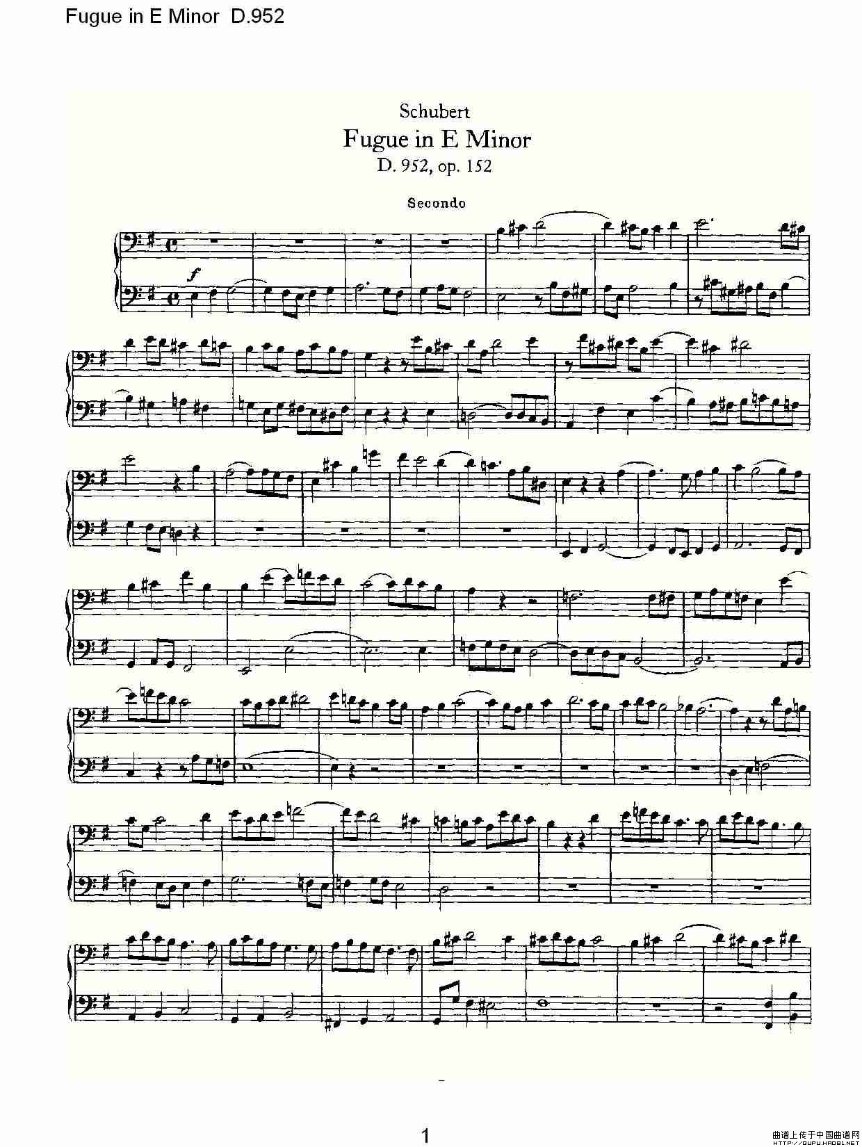 Fugue in E Minor D.952（E小调赋格曲 D.952）钢琴曲谱（图1）