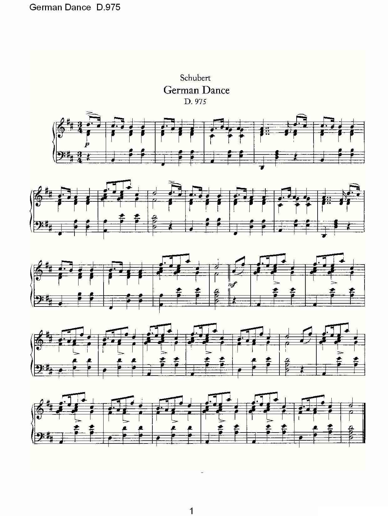 German Dance D.975（德国舞曲 D.975）钢琴曲谱（图1）