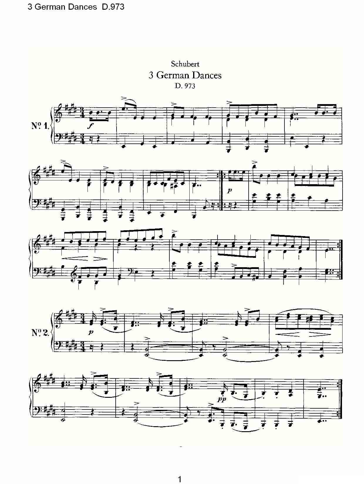 3 German Dances D.973（3德国舞曲 D.973）钢琴曲谱（图1）