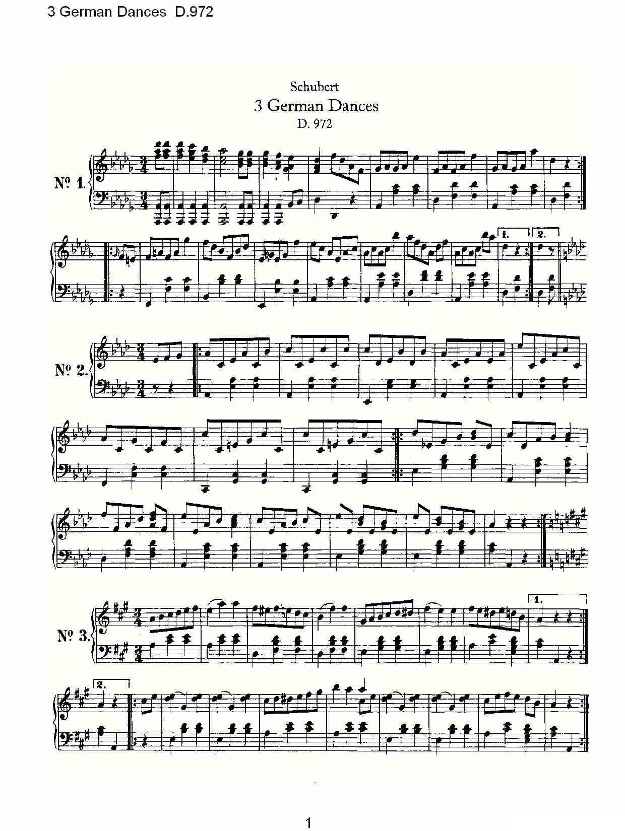 3 German Dances D.972（3德国舞曲 D.972）钢琴曲谱（图1）