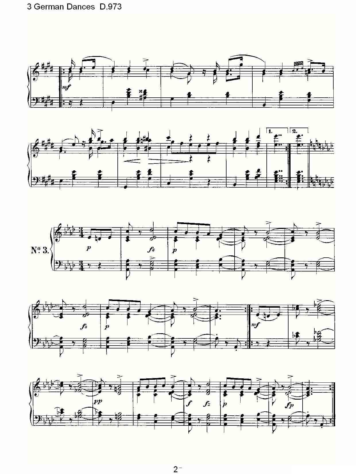3 German Dances D.973（3德国舞曲 D.973）钢琴曲谱（图2）
