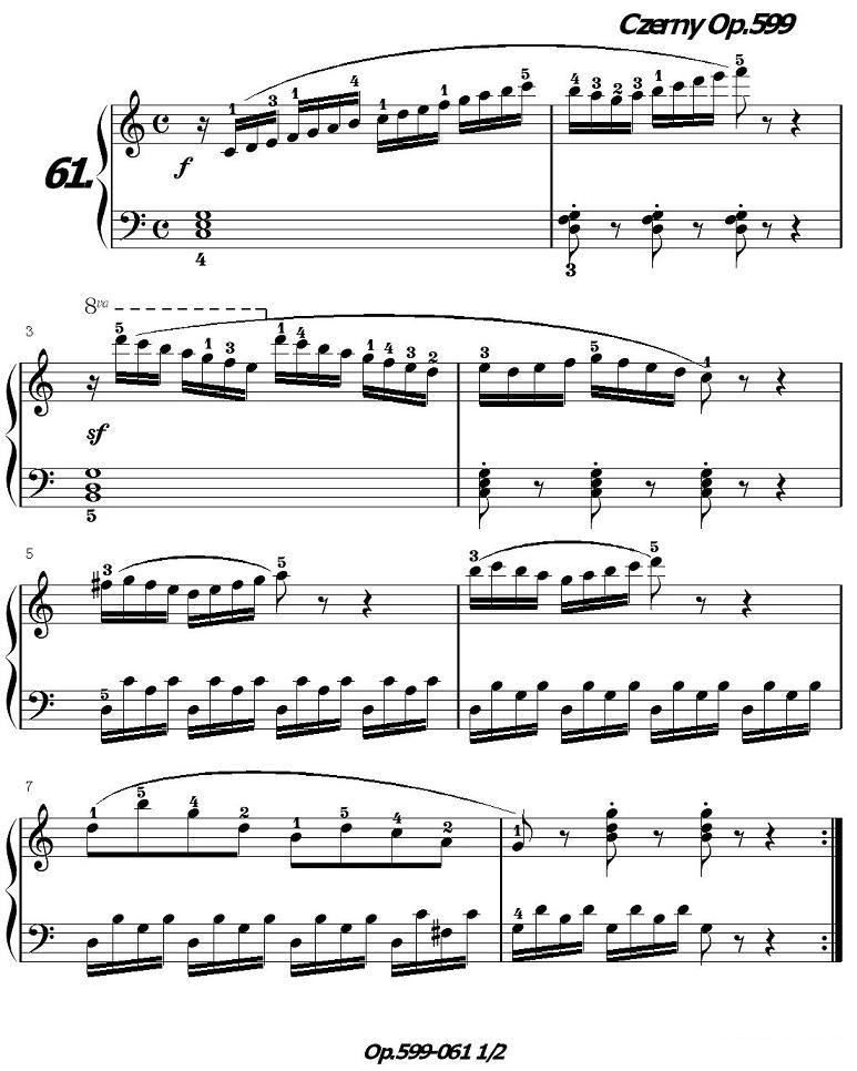 《车尔尼练习曲》OP.599之061-070钢琴曲谱（图1）
