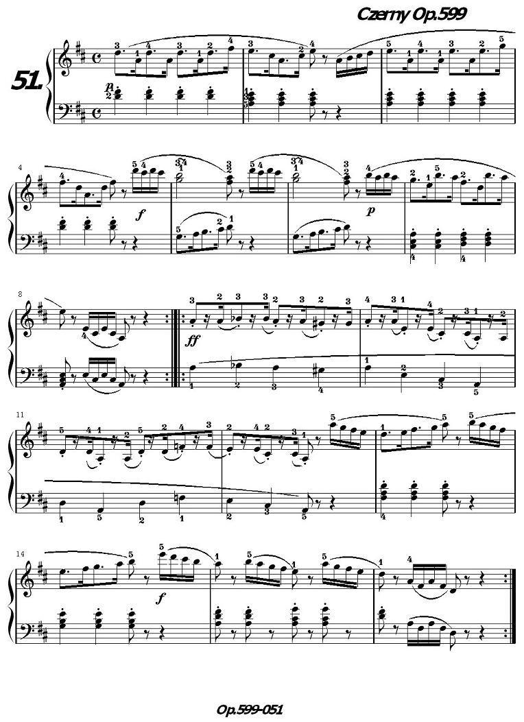 《车尔尼练习曲》OP.599之051-060钢琴曲谱（图1）