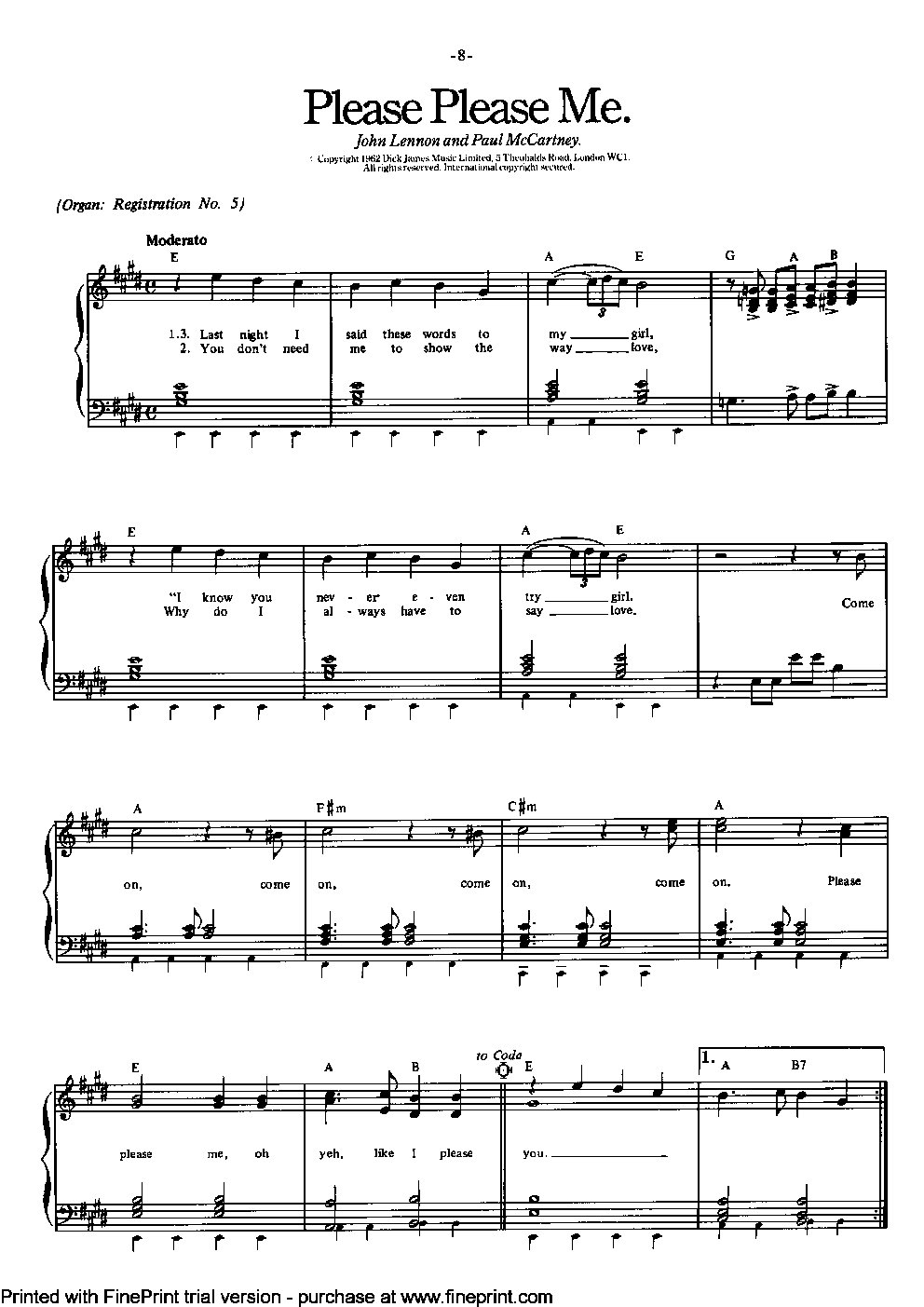 Please Please me钢琴曲谱（图1）