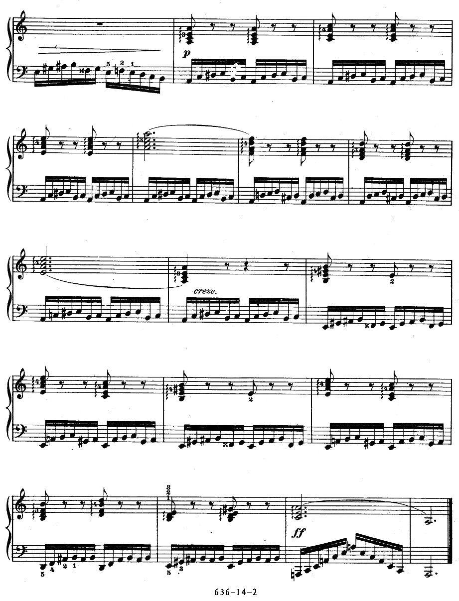 《车尔尼钢琴手指灵巧初步练习曲》OP.636-14钢琴曲谱（图2）