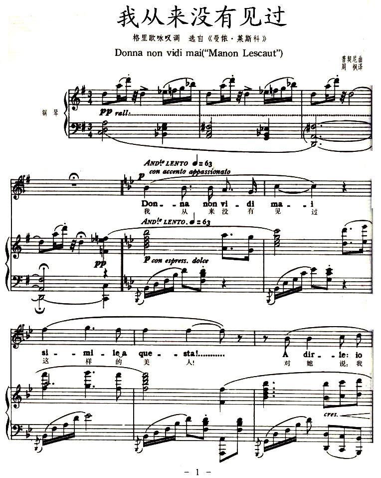 我从来没有见过（中外文对照、正谱）钢琴曲谱（图1）