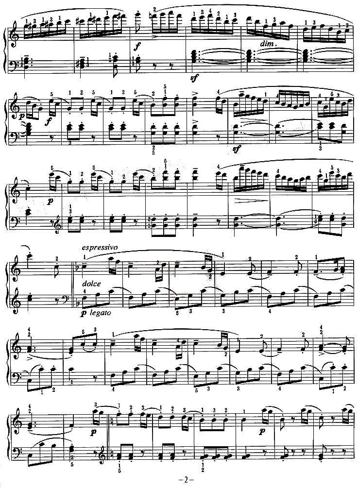 急板（C大调小奏鸣曲第二乐章）钢琴曲谱（图2）